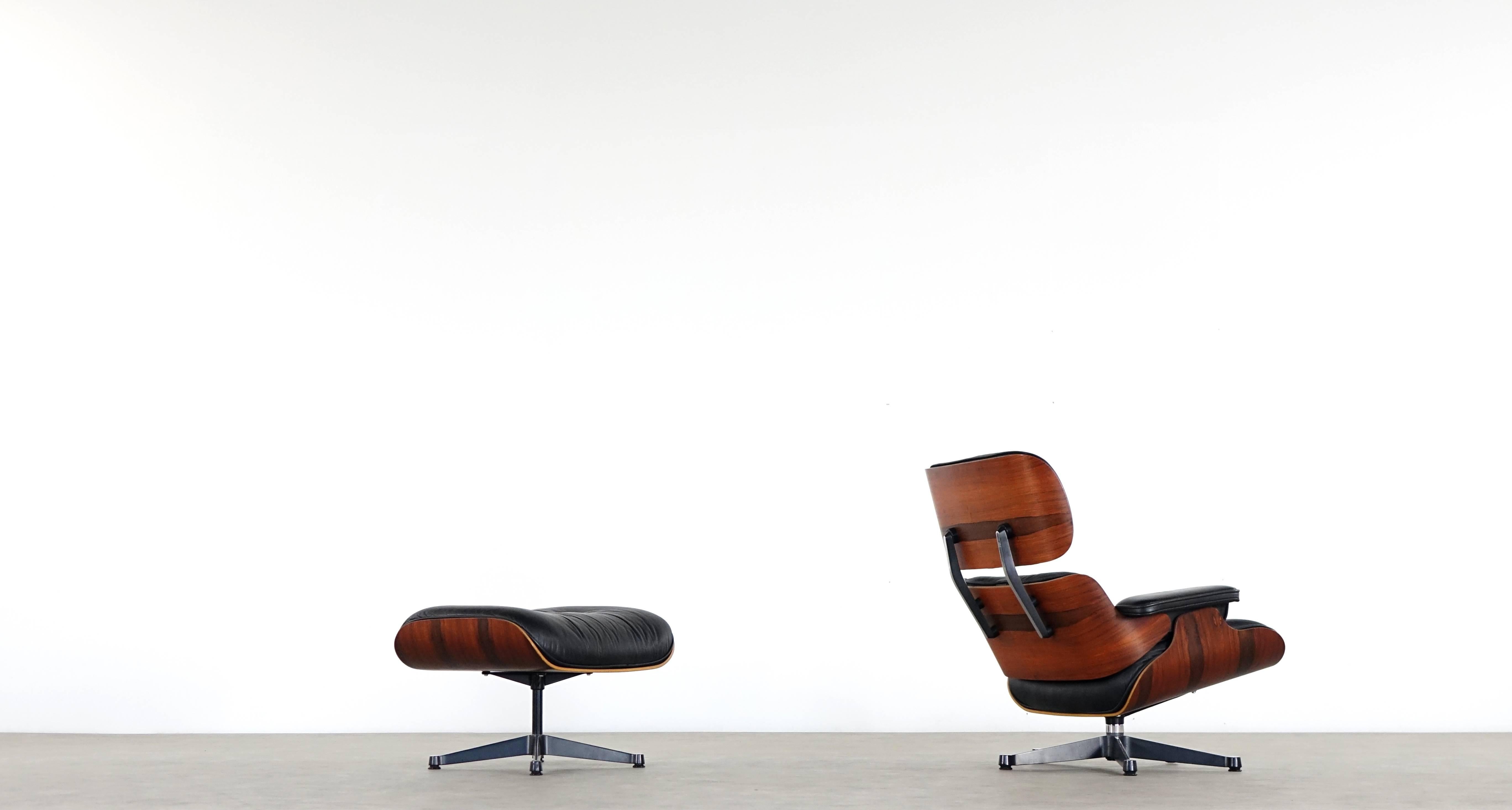 Vitra Charles Eames Lounge Chair and Ottoman in Rio Rosewood Herman Miller  at 1stDibs