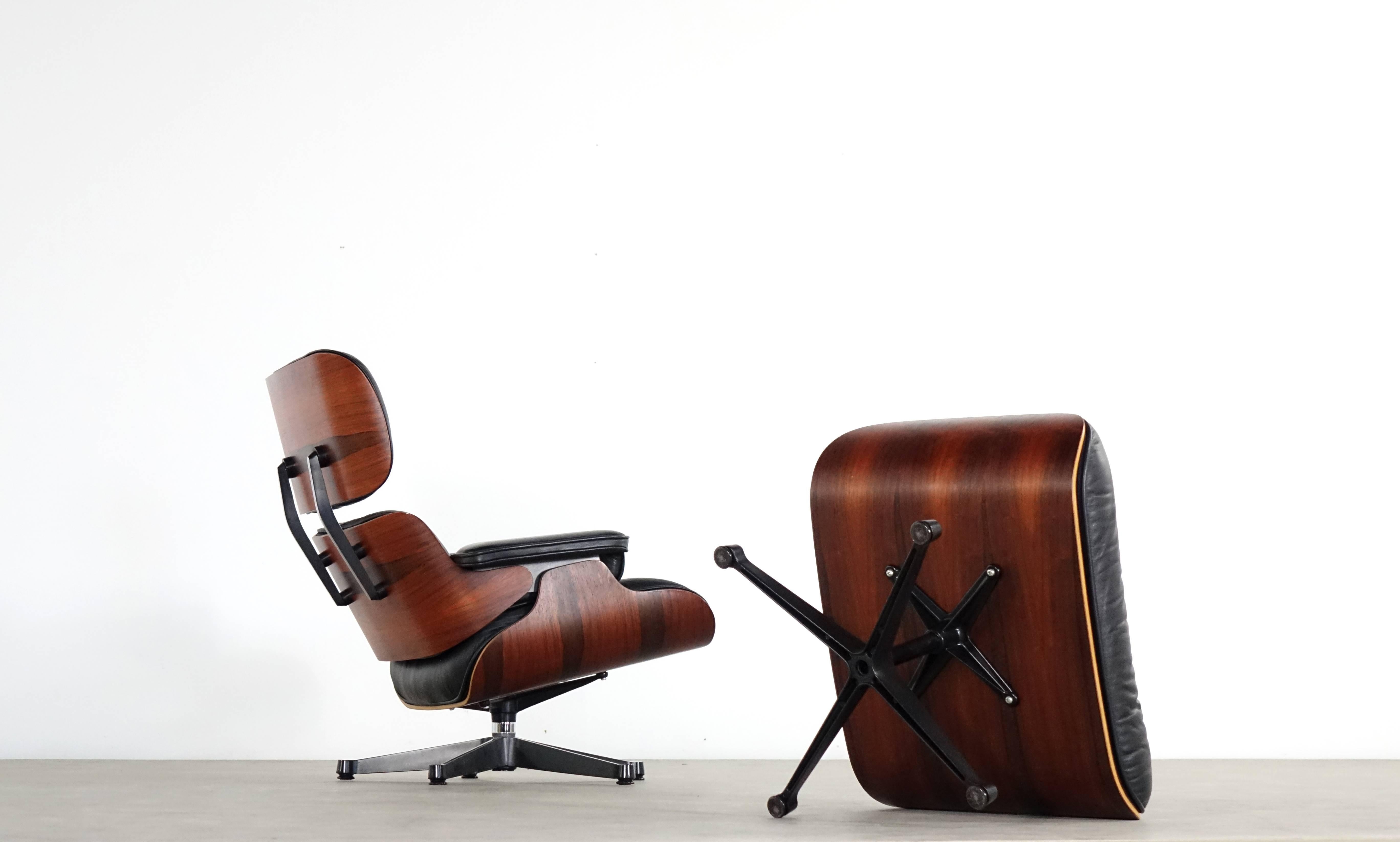 Leather Vitra Charles Eames Lounge Chair and Ottoman in Rio Rosewood Herman Miller