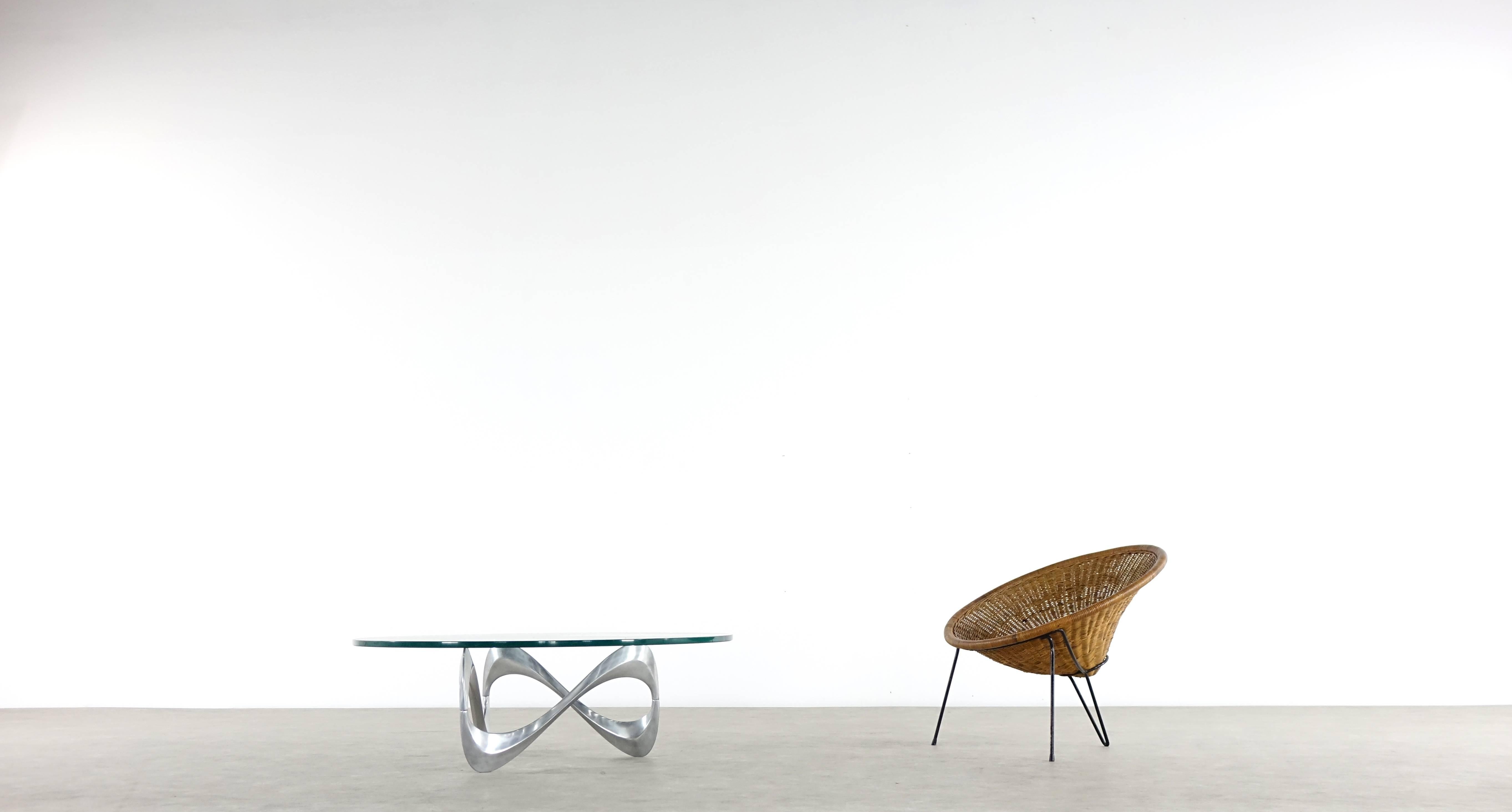 Knut Hesterberg Aluminum & Glass Snake Table, Germany, 1965 for Ronald Schmitt In Good Condition In Munster, NRW