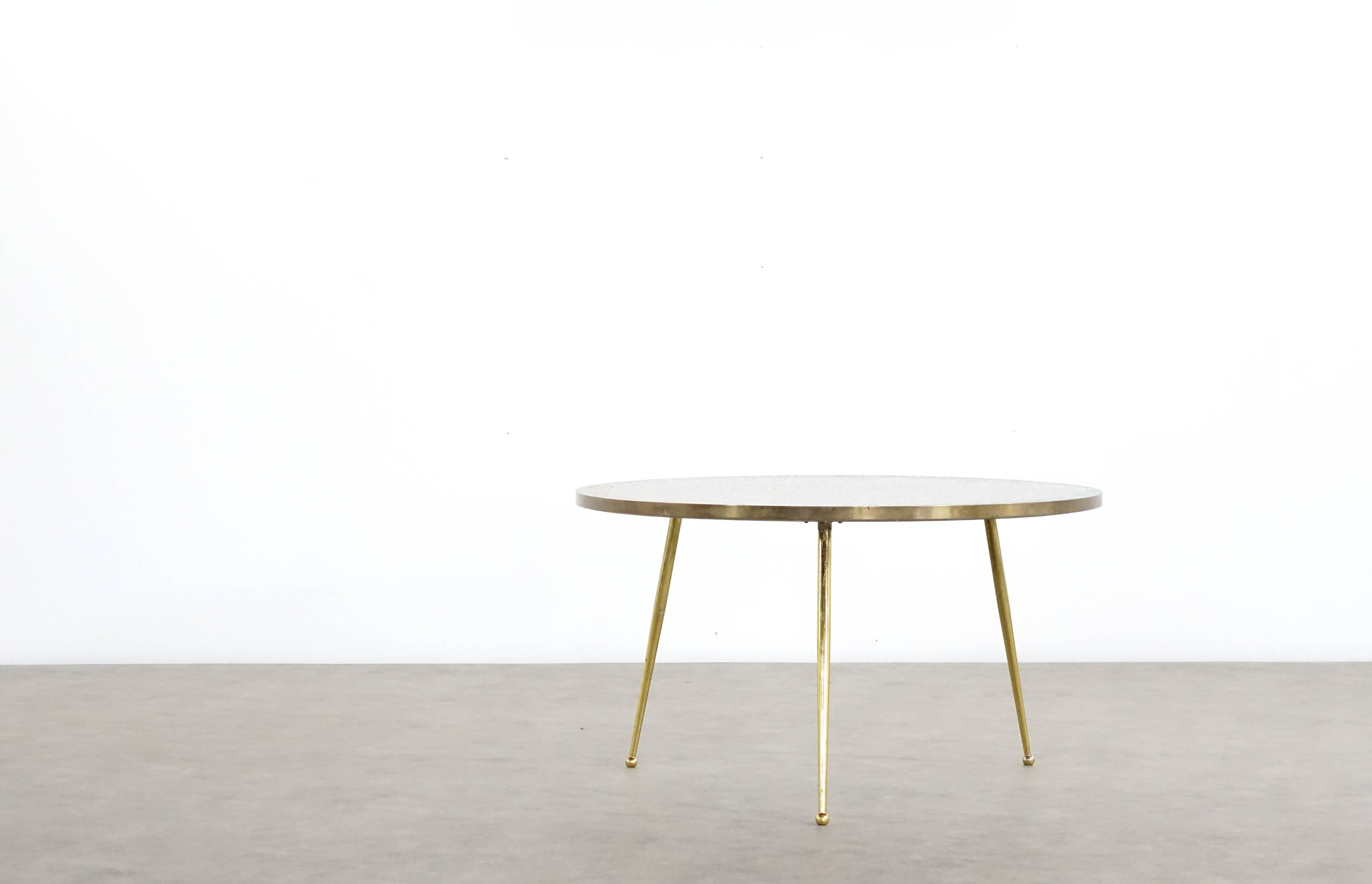 Mid-Century Mosaic Low Coffee Table, 1956, Italy Tripod Brass Base 4