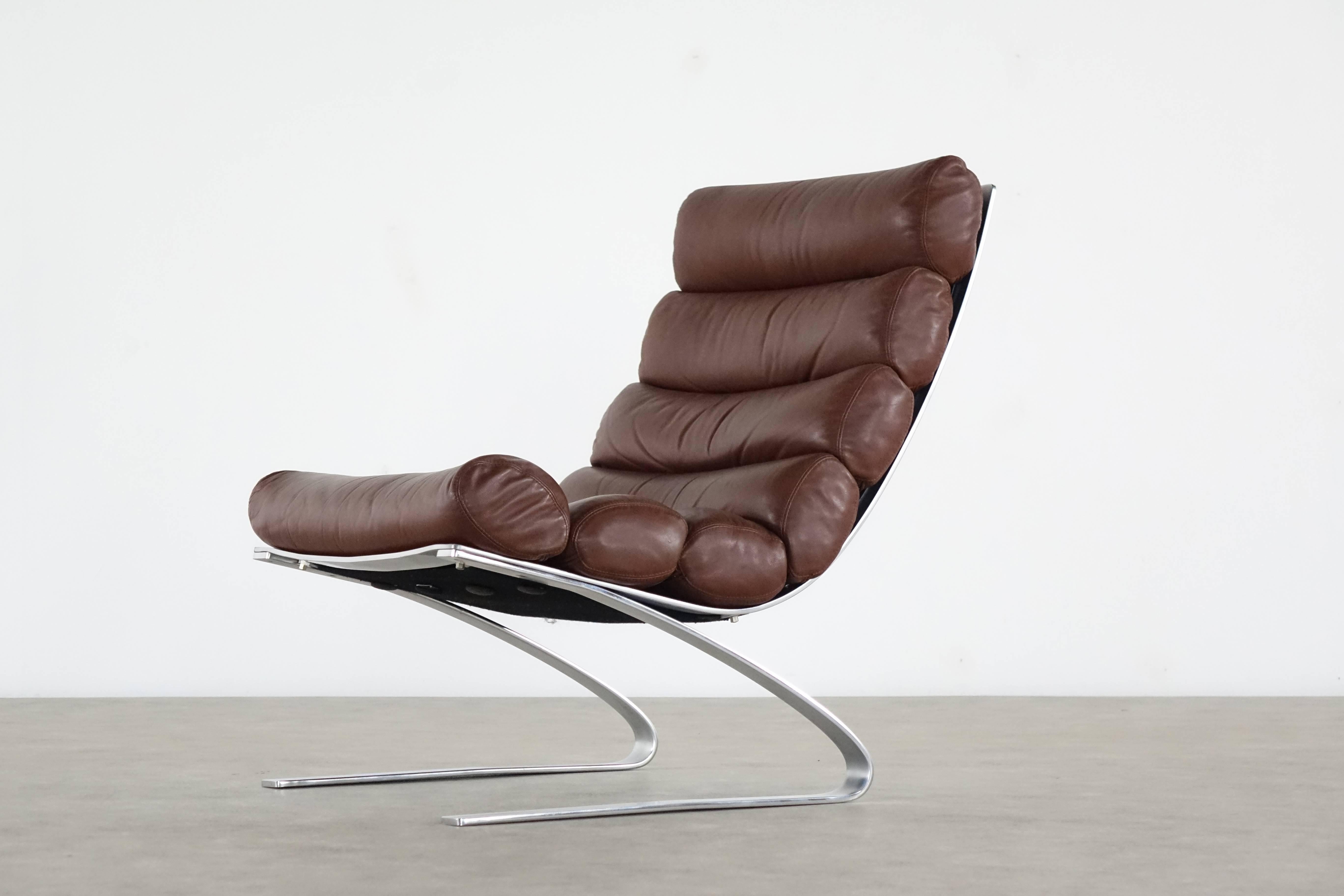 COR Sinus Easychair Lounge Chair, 1976 by Reinhold Adolf in Chocolate Leather In Excellent Condition In Munster, NRW