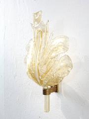 Pair of Expressive Murano Gold and Clear Barovier e Toso Leaf Wall Scones