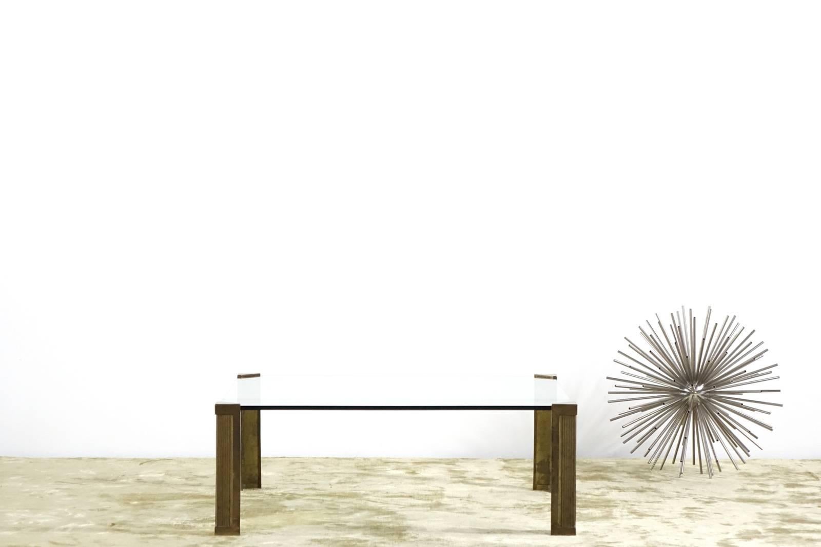 Mid-Century Modern Peter Ghyczy T14 Glass Brass Coffee Table from 1970