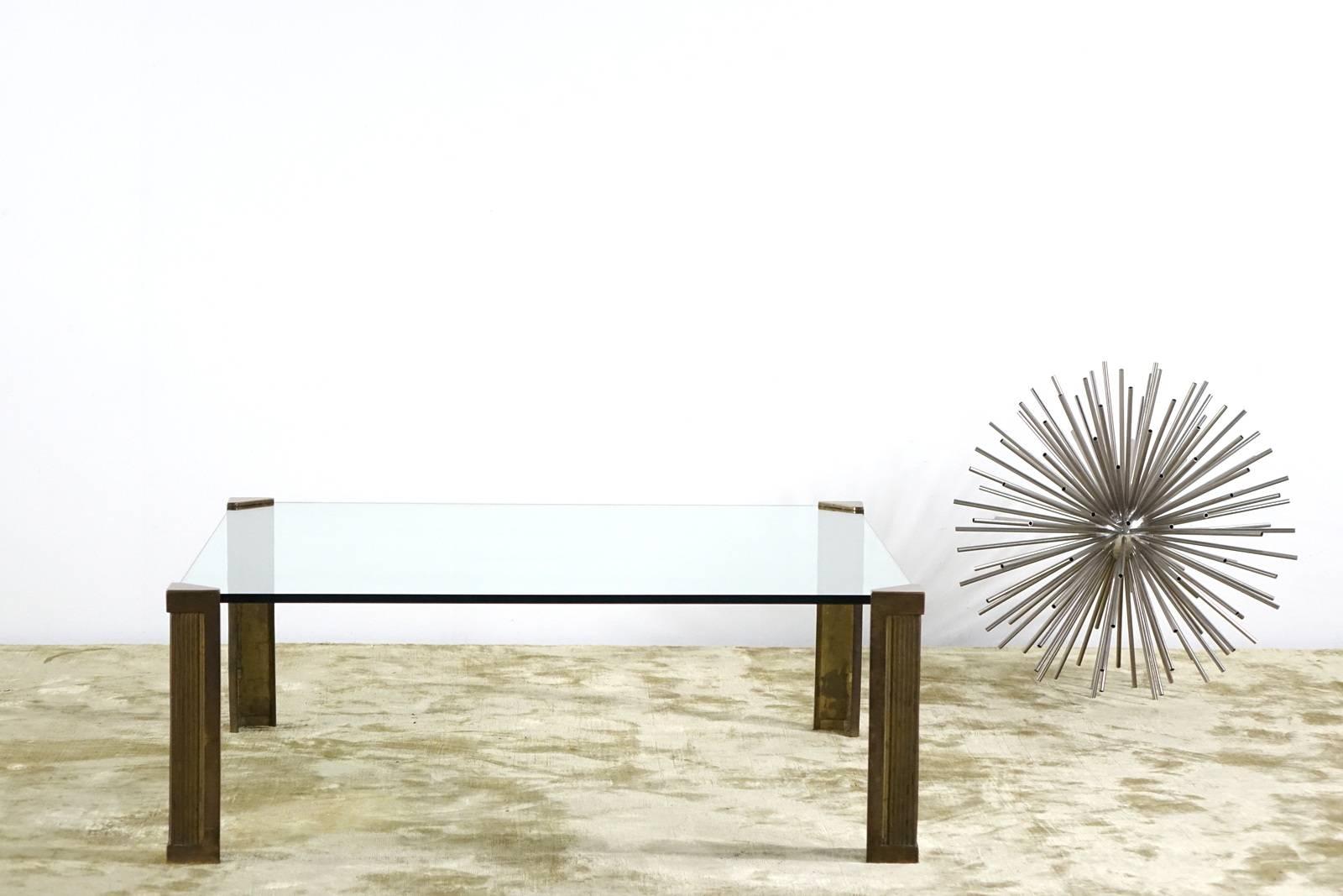 German Peter Ghyczy T14 Glass Brass Coffee Table from 1970