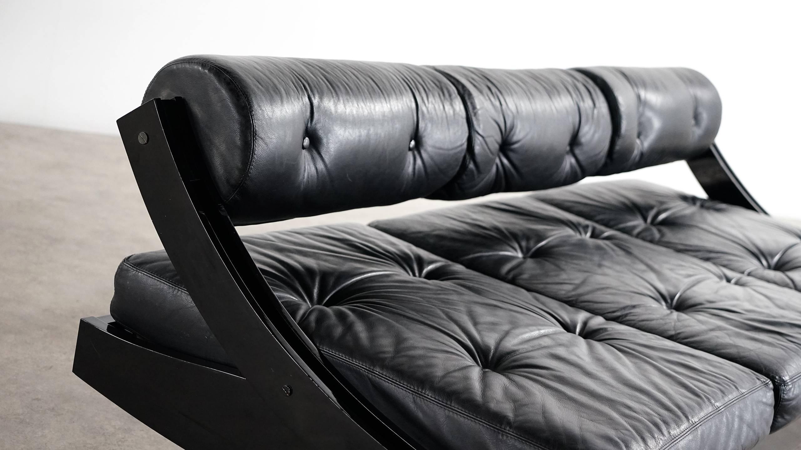 Gianni Songia GS195 Daybed and Sofa Black Leather - 1963 for Sormani, Italy In Excellent Condition In Munster, NRW