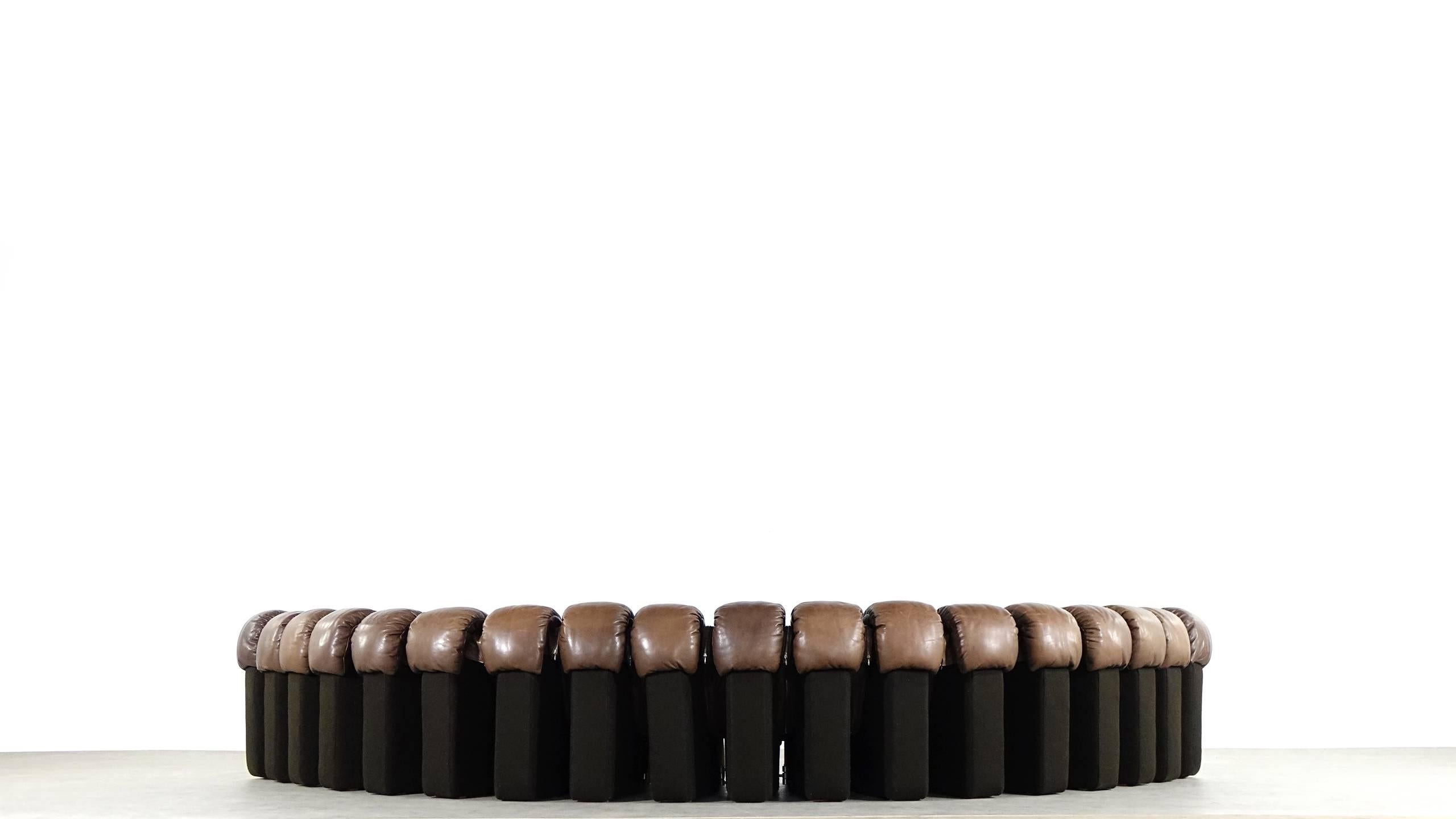 Mid-Century Modern De Sede Ds 600 Sofa by Ueli Berger and Riva 1972, Chocolate Leather 18 Elements