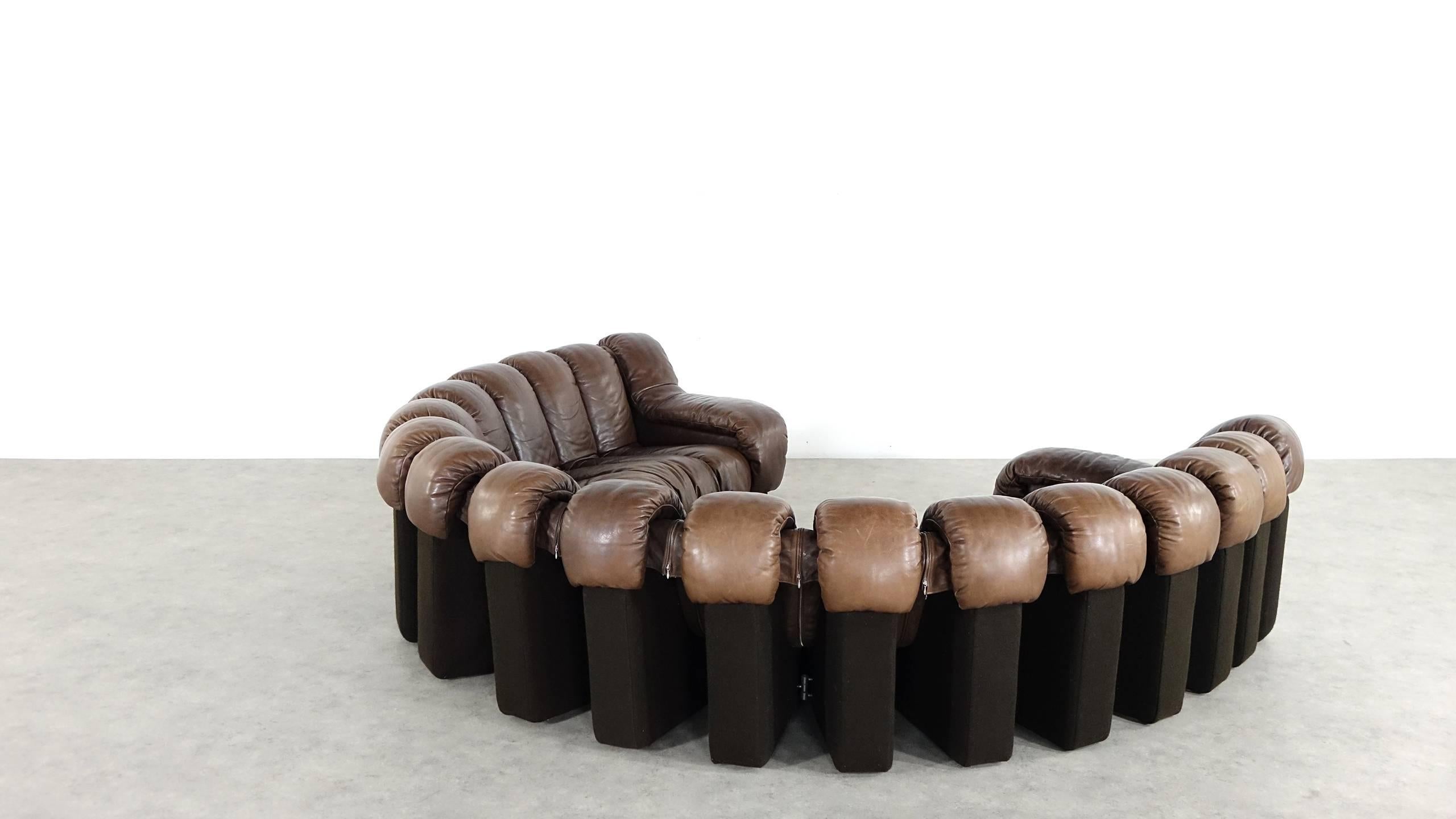 Late 20th Century De Sede Ds 600 Sofa by Ueli Berger and Riva 1972, Chocolate Leather 18 Elements