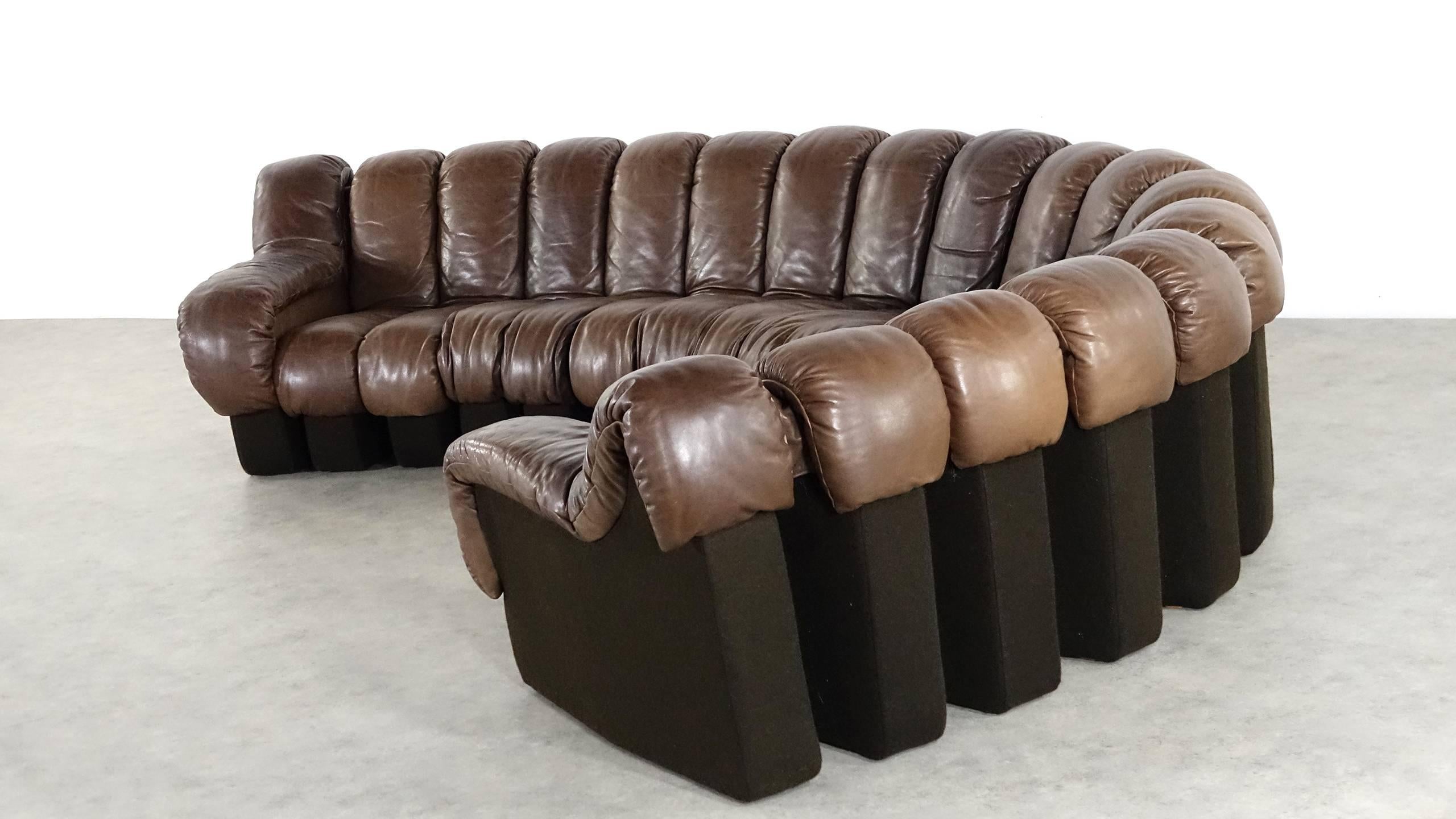 De Sede Ds 600 Sofa by Ueli Berger and Riva 1972, Chocolate Leather 18 Elements In Excellent Condition In Munster, NRW