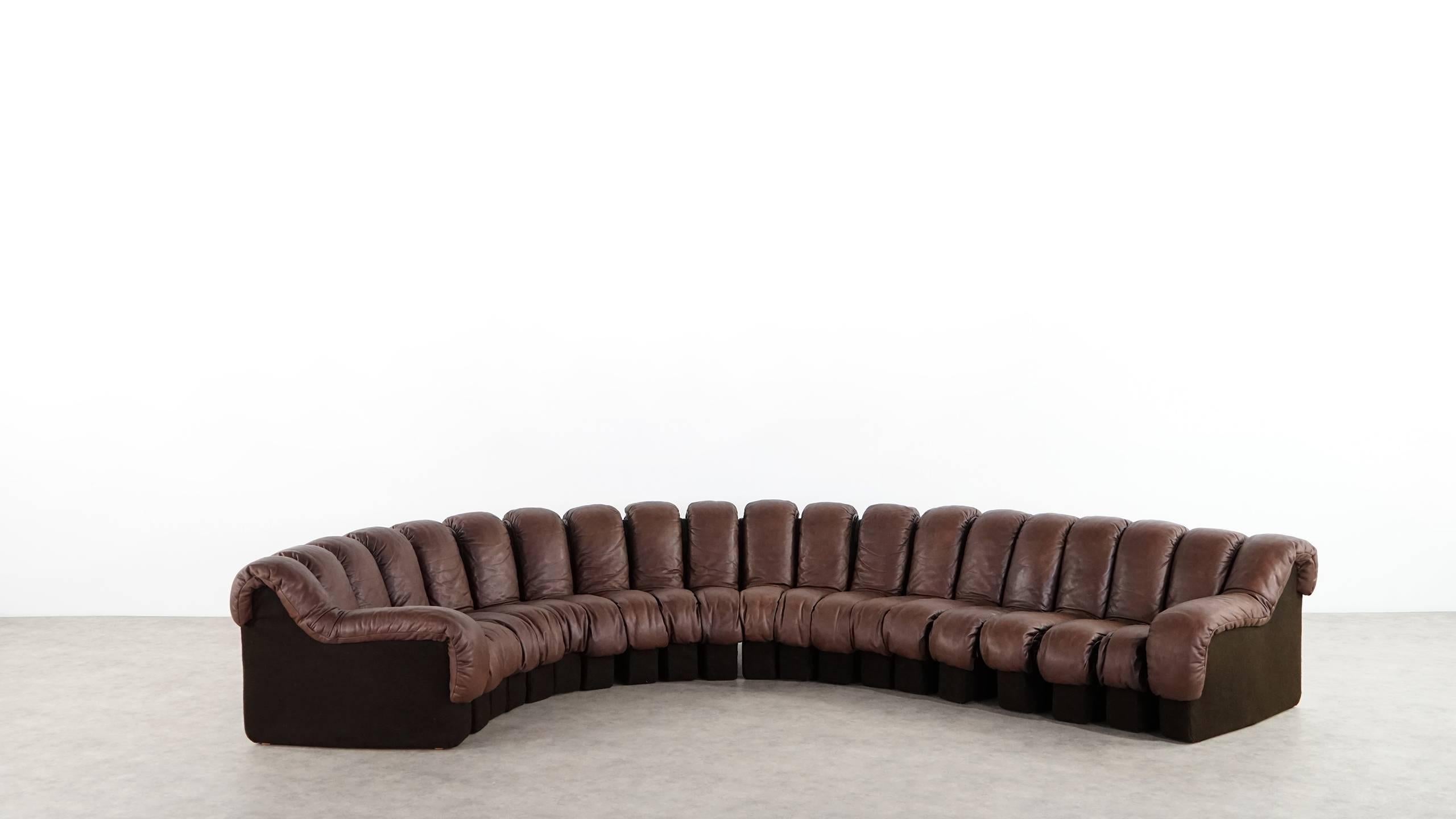 De Sede Ds 600 Sofa by Ueli Berger and Riva 1972, Chocolate Leather 20 Elements 4