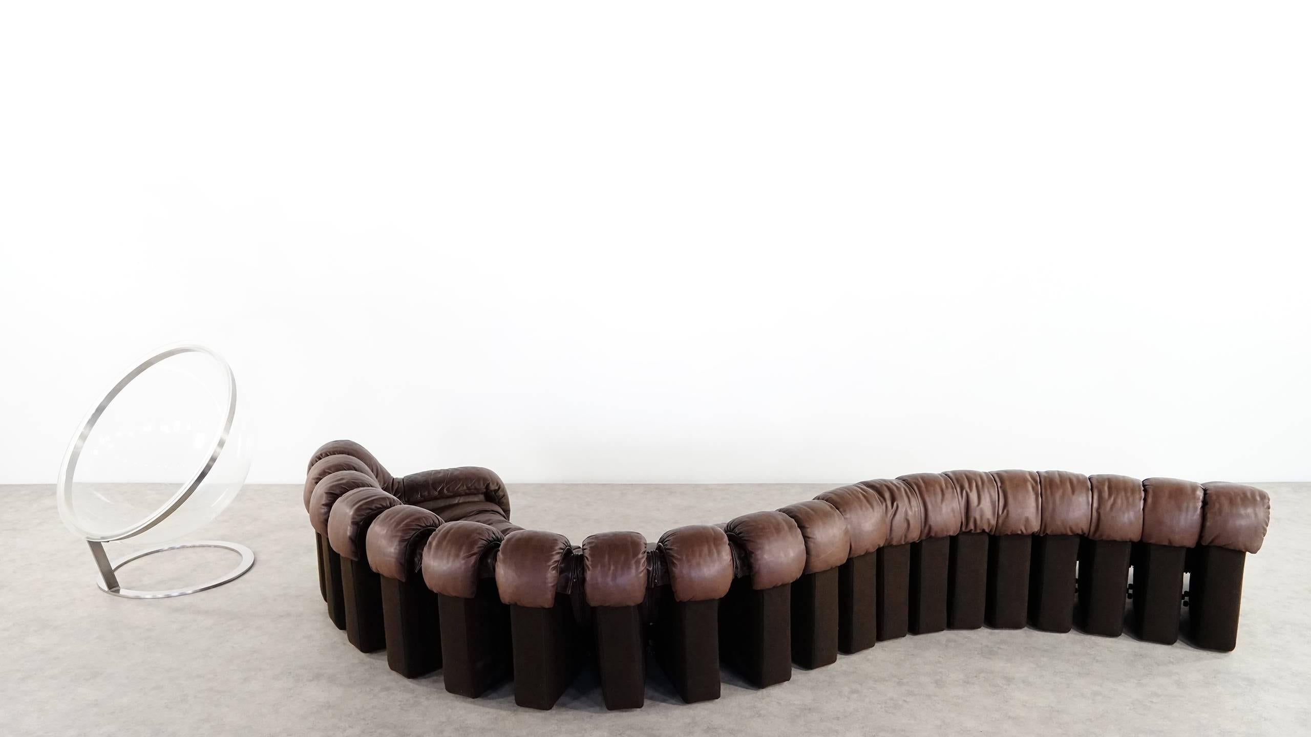 Late 20th Century De Sede Ds 600 Sofa by Ueli Berger and Riva 1972, Chocolate Leather 20 Elements