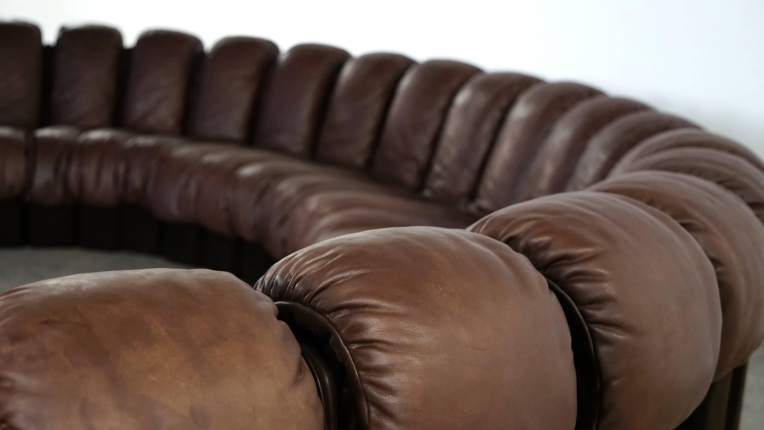 Mid-Century Modern De Sede Ds 600 Sofa by Ueli Berger and Riva 1972, Chocolate Leather 20 Elements