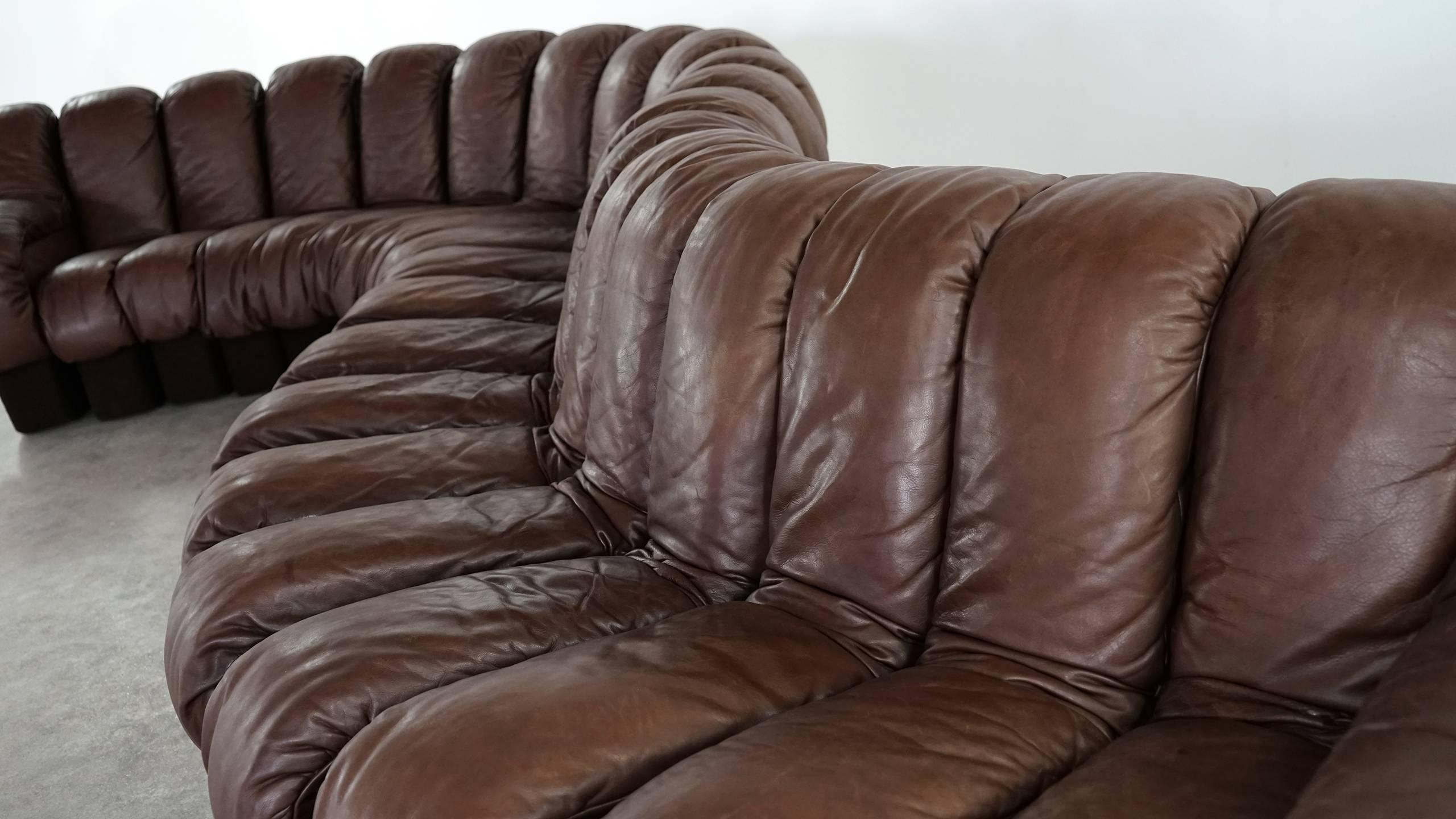 De Sede Ds 600 Sofa by Ueli Berger and Riva 1972, Chocolate Leather 20 Elements 1