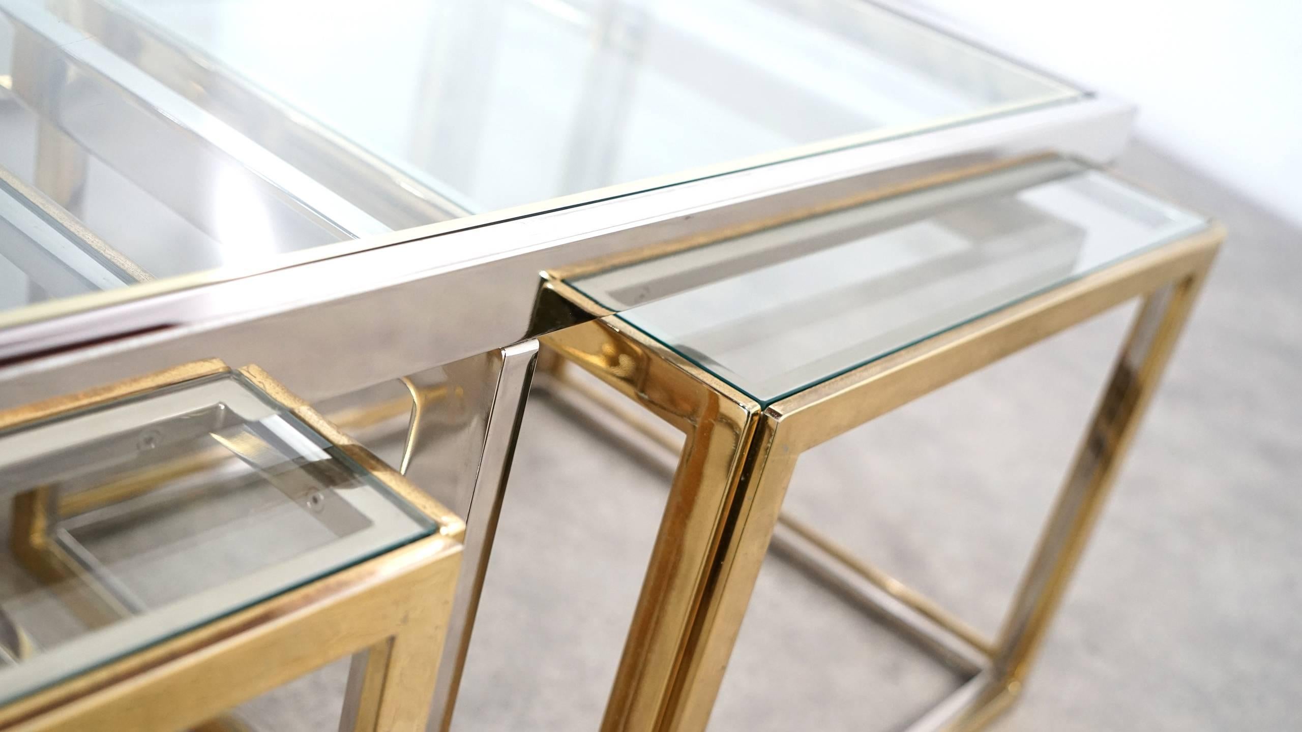 Maison Charles, Huge Coffee Table Chrome and Brass, Four Nesting Tables, Bicolor 2