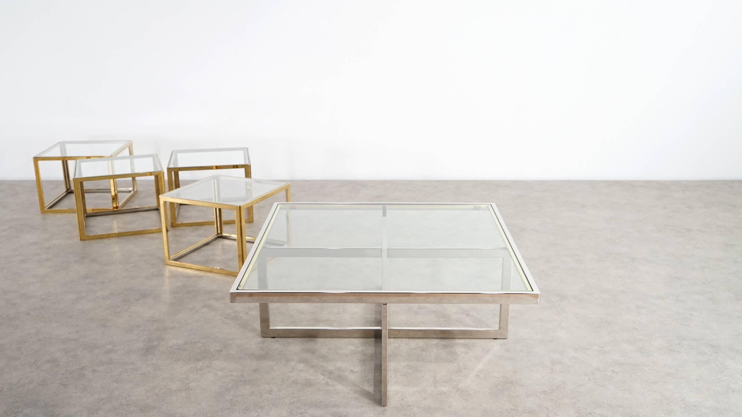 Maison Charles, Huge Coffee Table Chrome and Brass, Four Nesting Tables, Bicolor 3