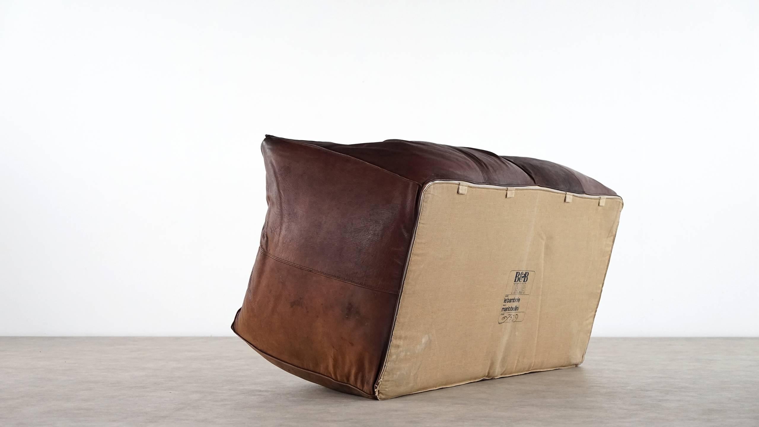 Mario Bellini 1972, B & B Italia Le Bambole Sofa in Chocolate Neckleather 3