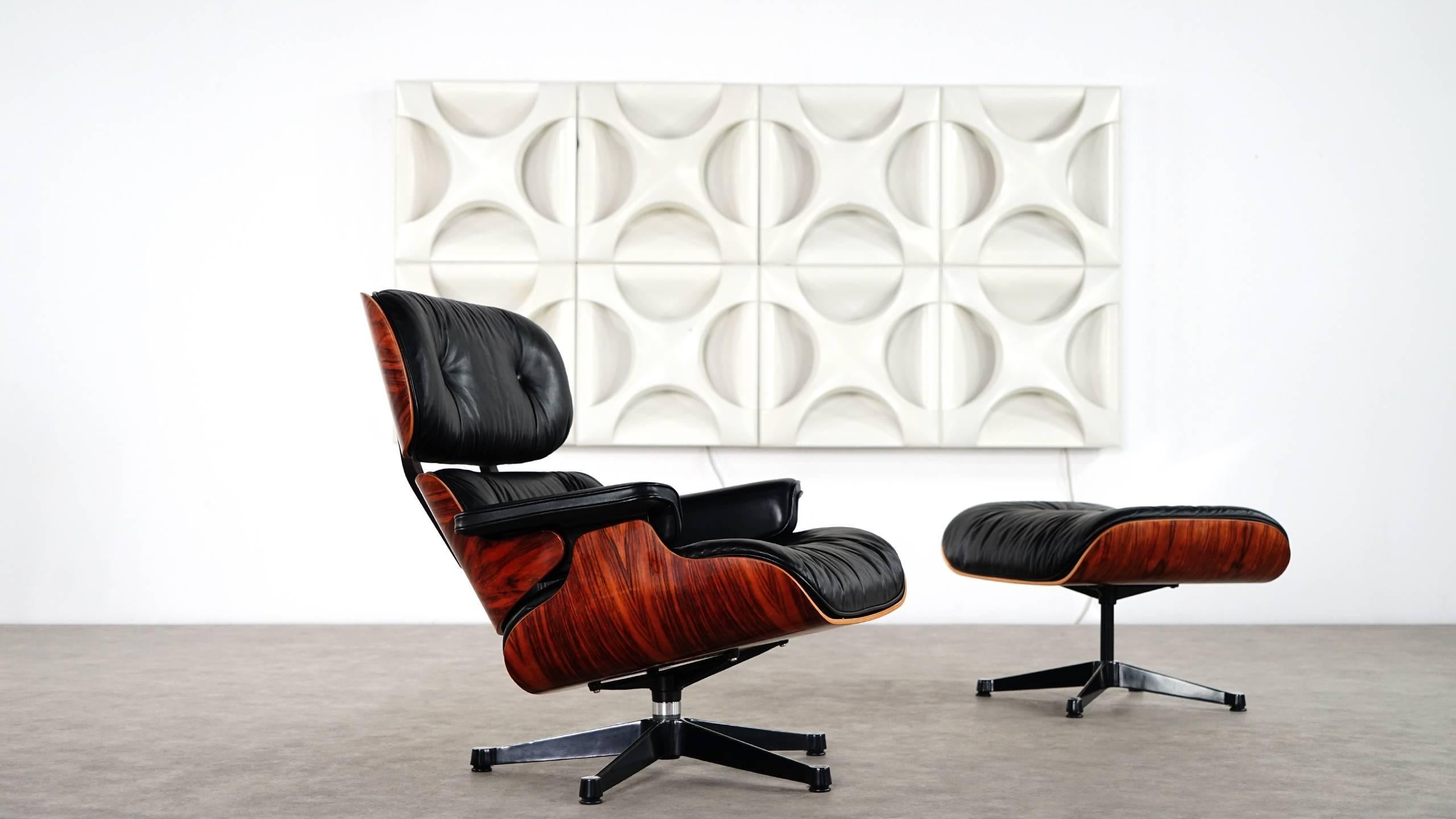 German Vitra Charles Eames Lounge Chair and Ottoman in Rosewood by Vitra