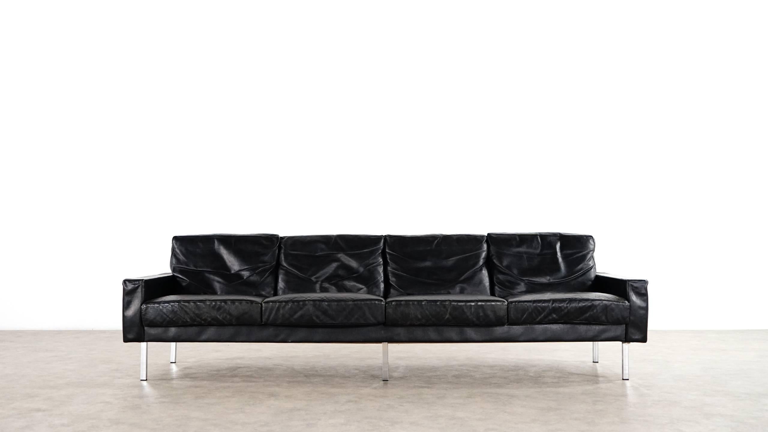 Mid-Century Modern George Nelson Loose Cushion Four-Seat Leather Sofa, 1962 by Herman Miller