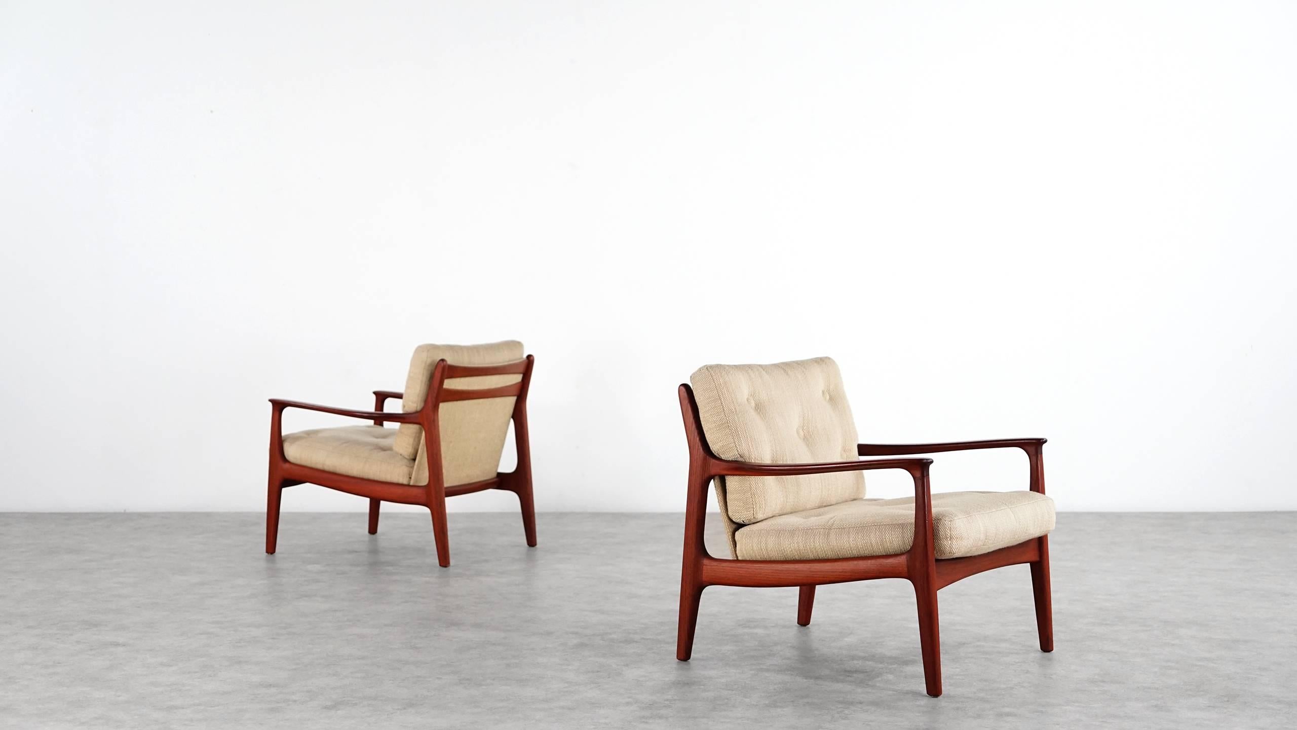 Mid-Century Modern Eugen Schmidt Two Teak Lounge Chair by Soloform, Germany, Handcrafted