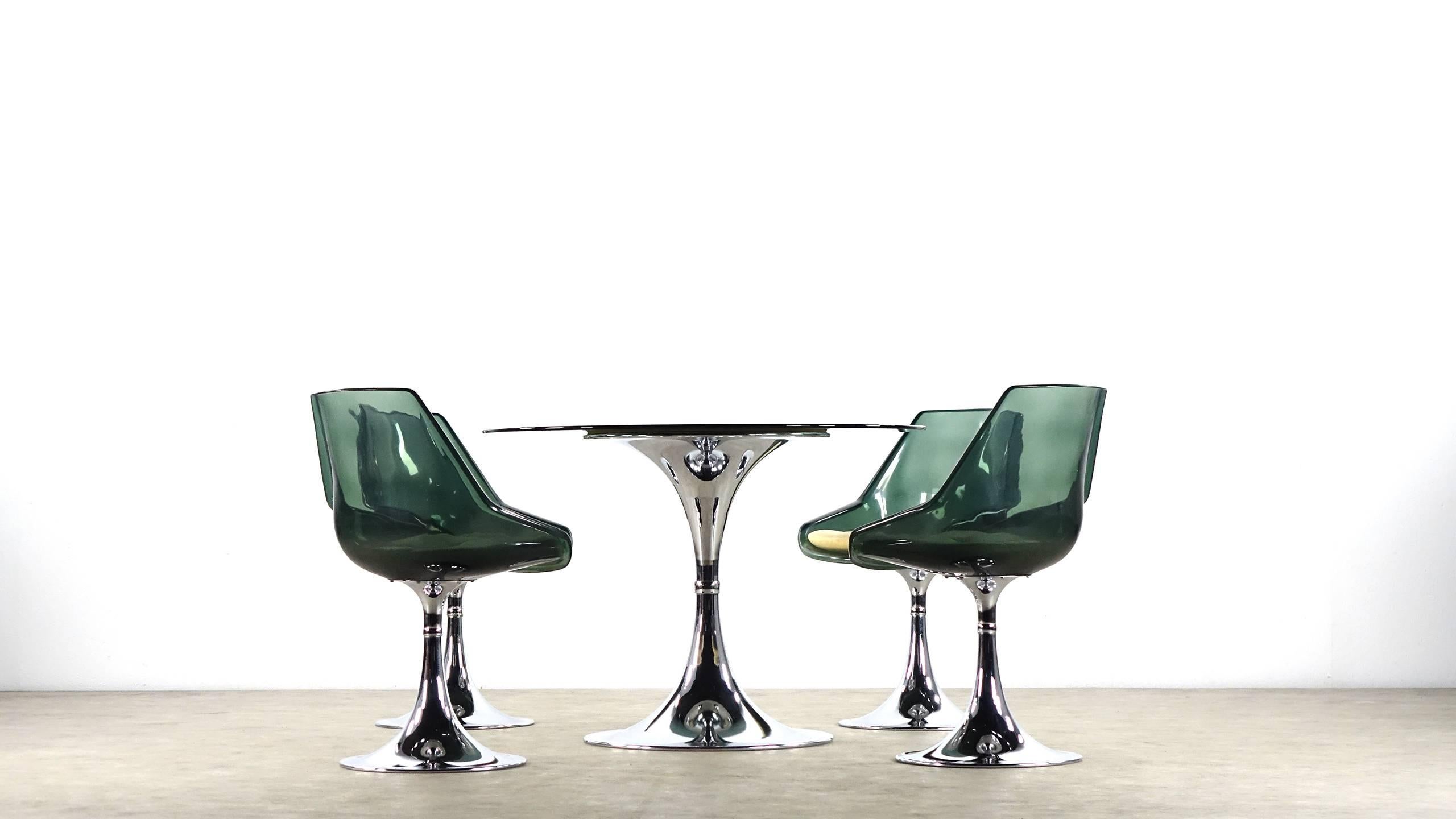 Unique Lucite Tulip Seating Group from France Chrome Green 3