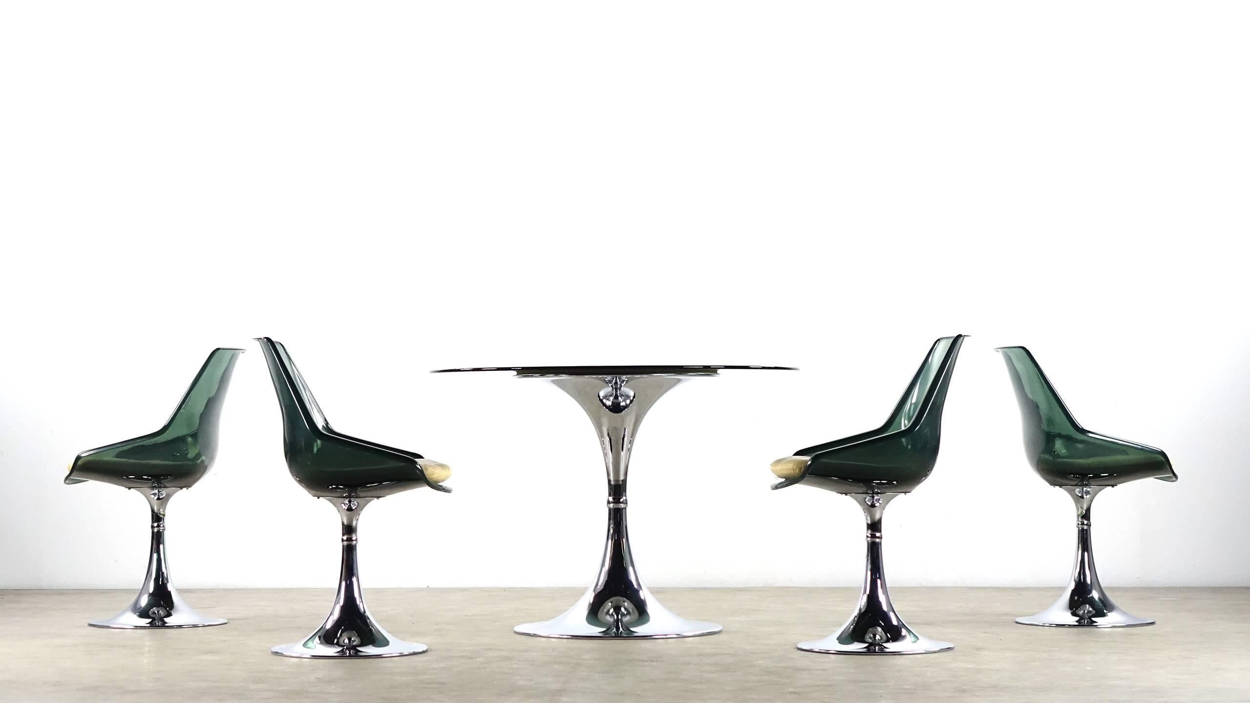 Unique Lucite Tulip Seating Group from France Chrome Green 1