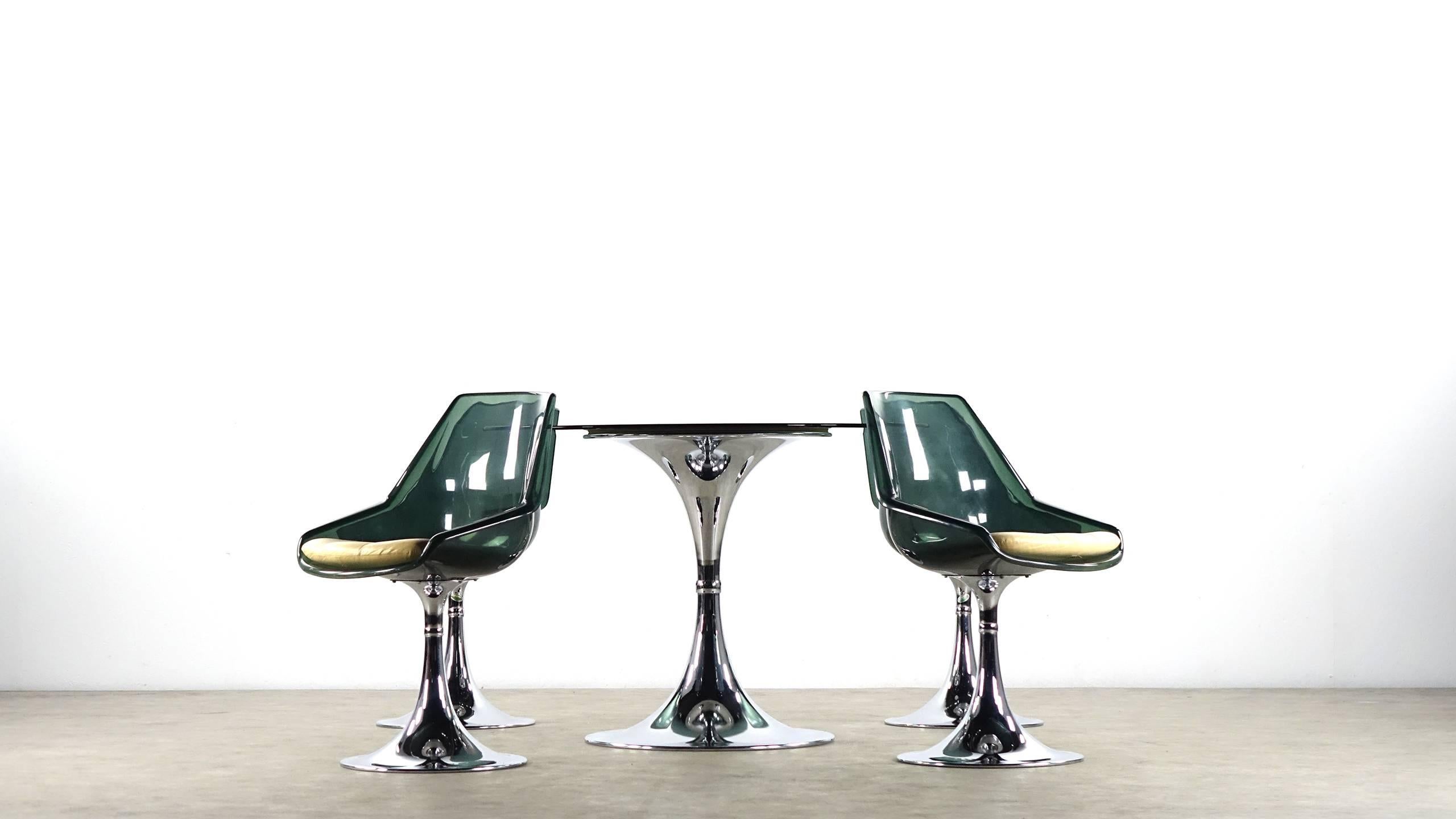 Unique Lucite Tulip Seating Group from France Chrome Green 4