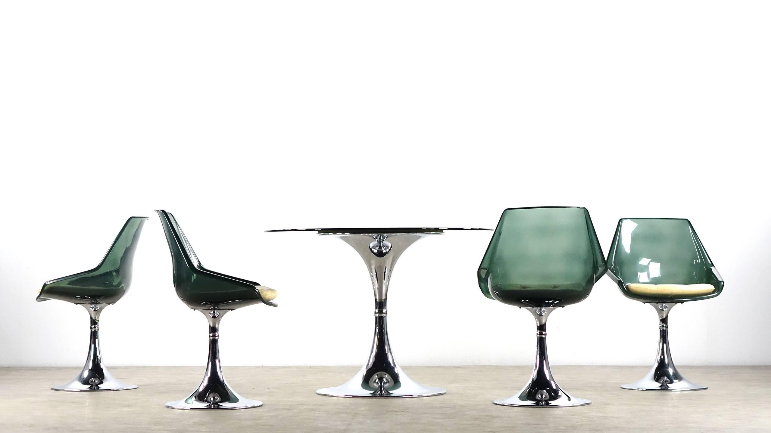 Late 20th Century Unique Lucite Tulip Seating Group from France Chrome Green