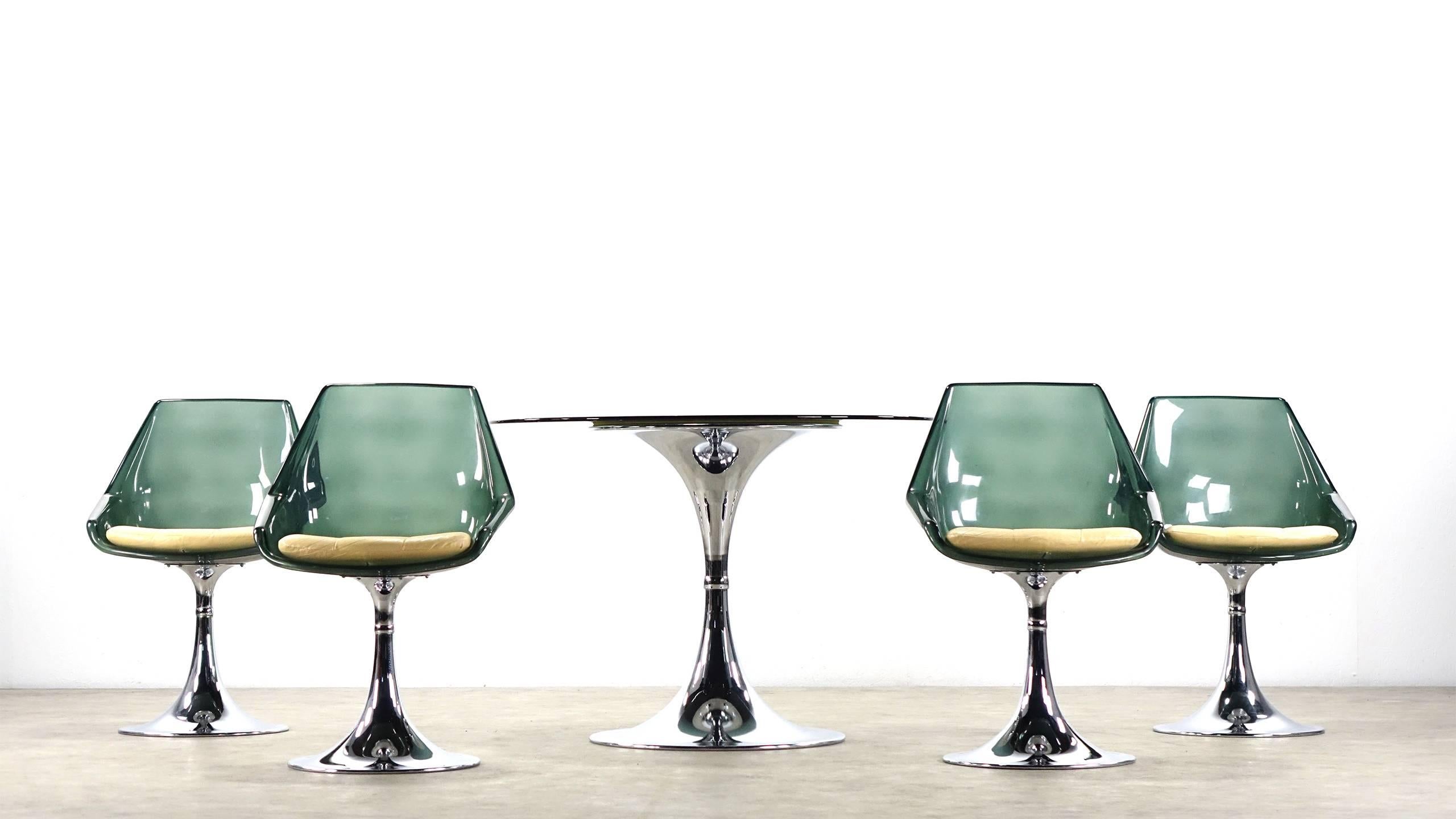 Space Age Unique Lucite Tulip Seating Group from France Chrome Green