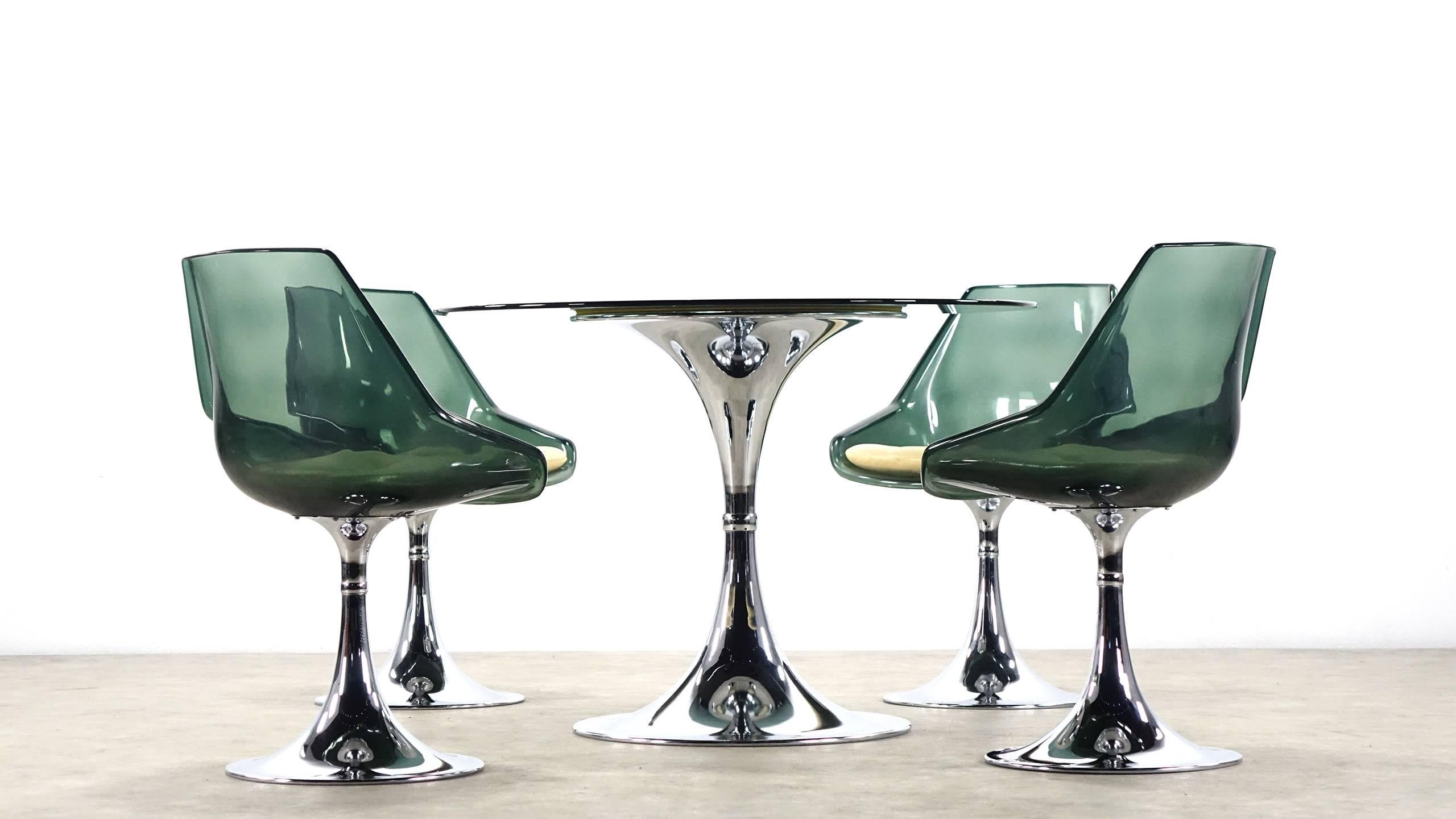 Unique Lucite tulip seating group from France chrome green.