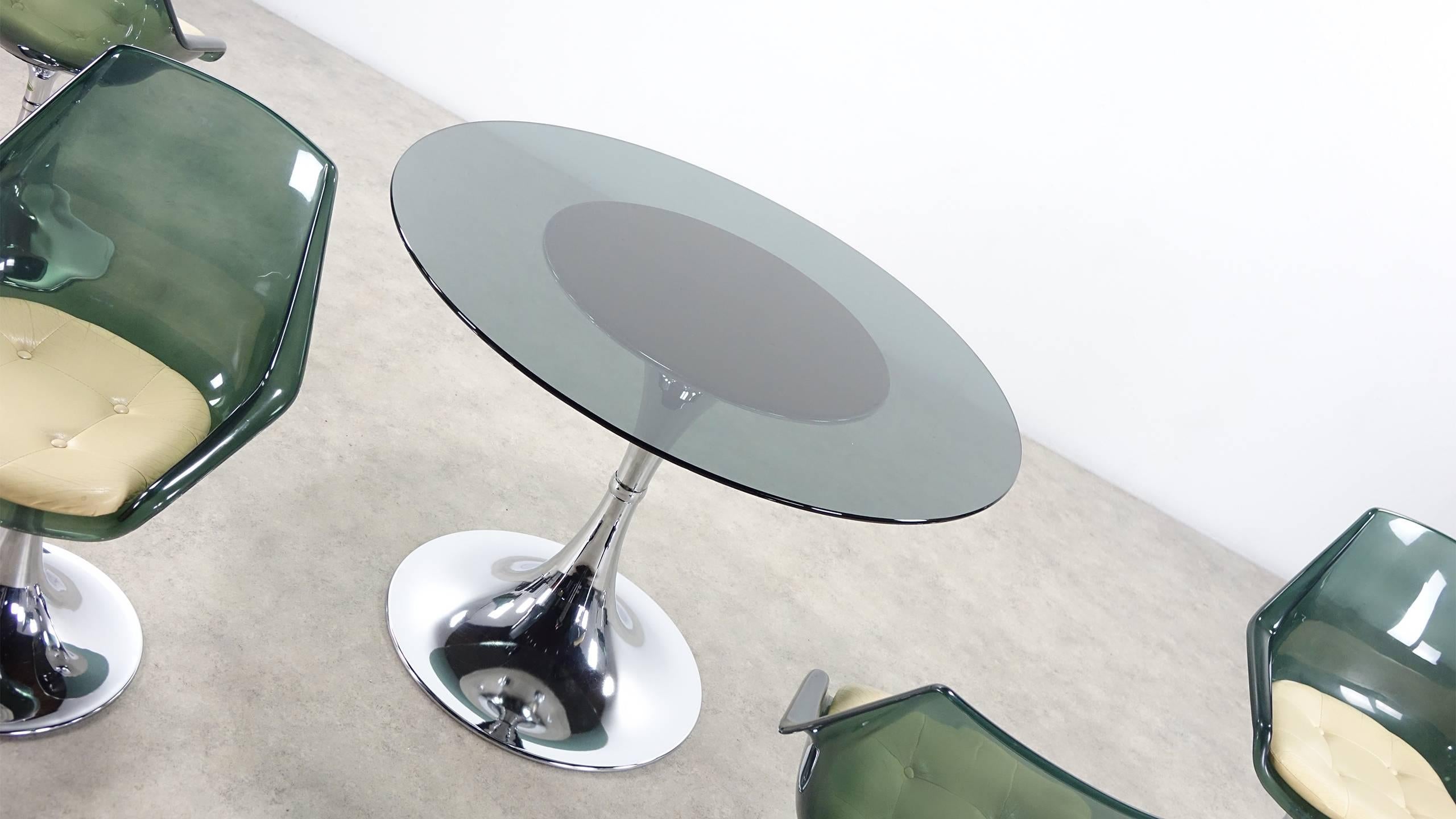 Unique Lucite Tulip Seating Group from France Chrome Green In Good Condition In Munster, NRW