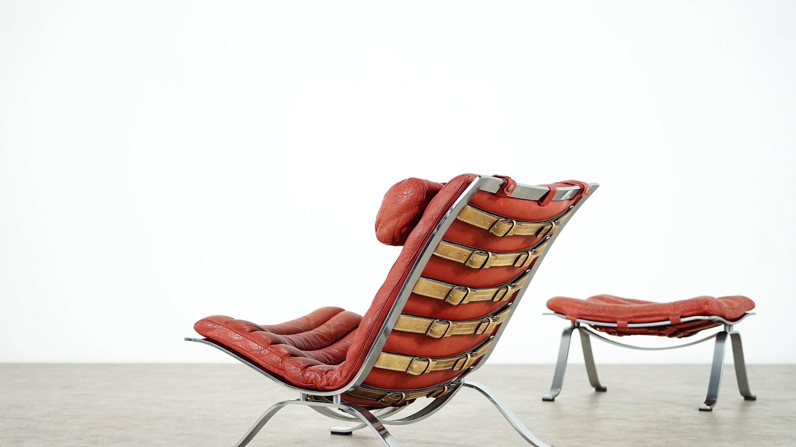 Steel Arne Norell, Ari Lounge Chair and Ottoman, 1966 or Norell Möbel, Aneby Sweden
