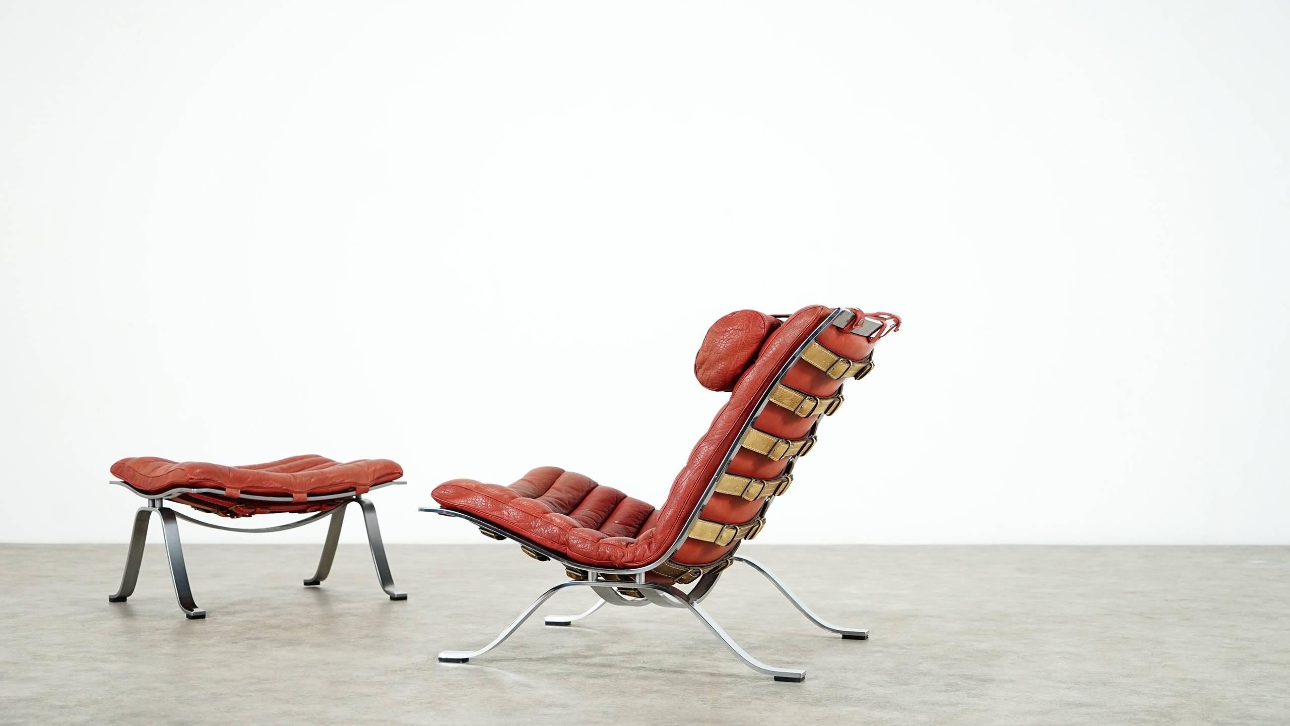 Arne Norell, Ari Lounge Chair und Ottomane, 1966 oder Norell Möbel, Aneby Sweden (Stahl)