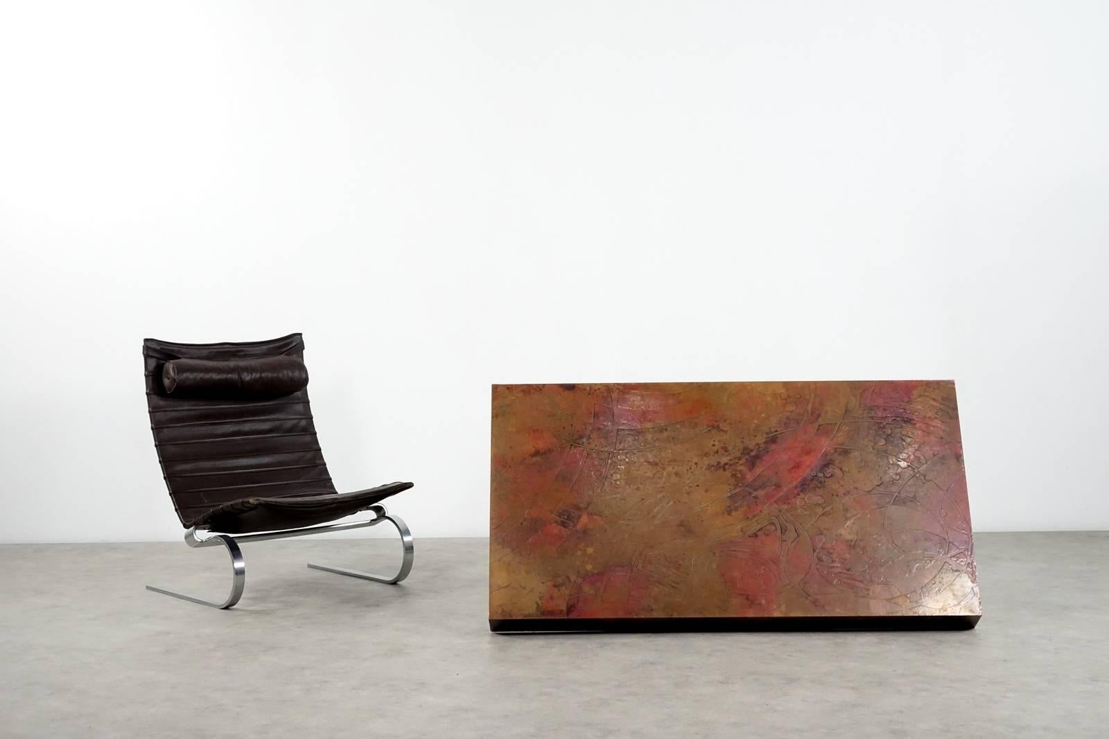 German Etched Copper Coffee Table Signed circa 1970 in the Style of Bernhard Rohne