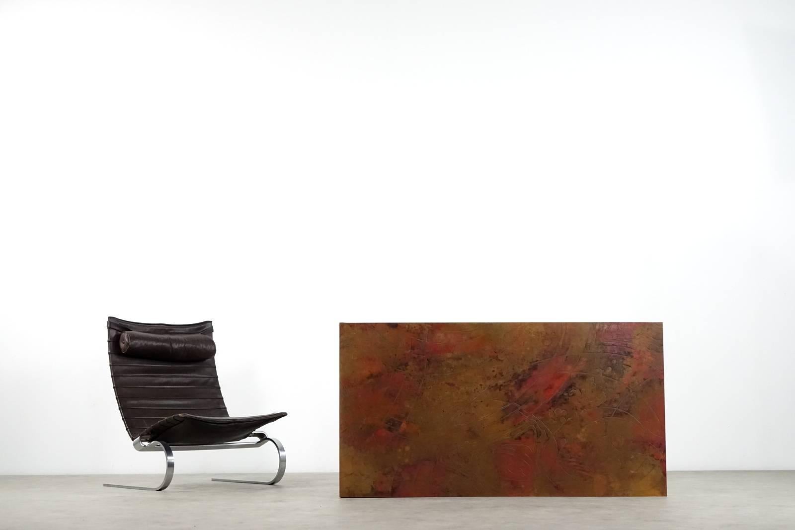 Etched Copper Coffee Table Signed circa 1970 in the Style of Bernhard Rohne 1