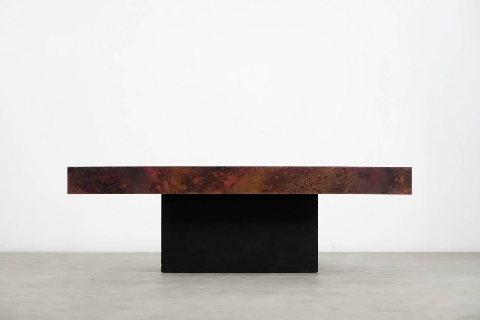 Etched Copper Coffee Table Signed circa 1970 in the Style of Bernhard Rohne In Good Condition In Munster, NRW