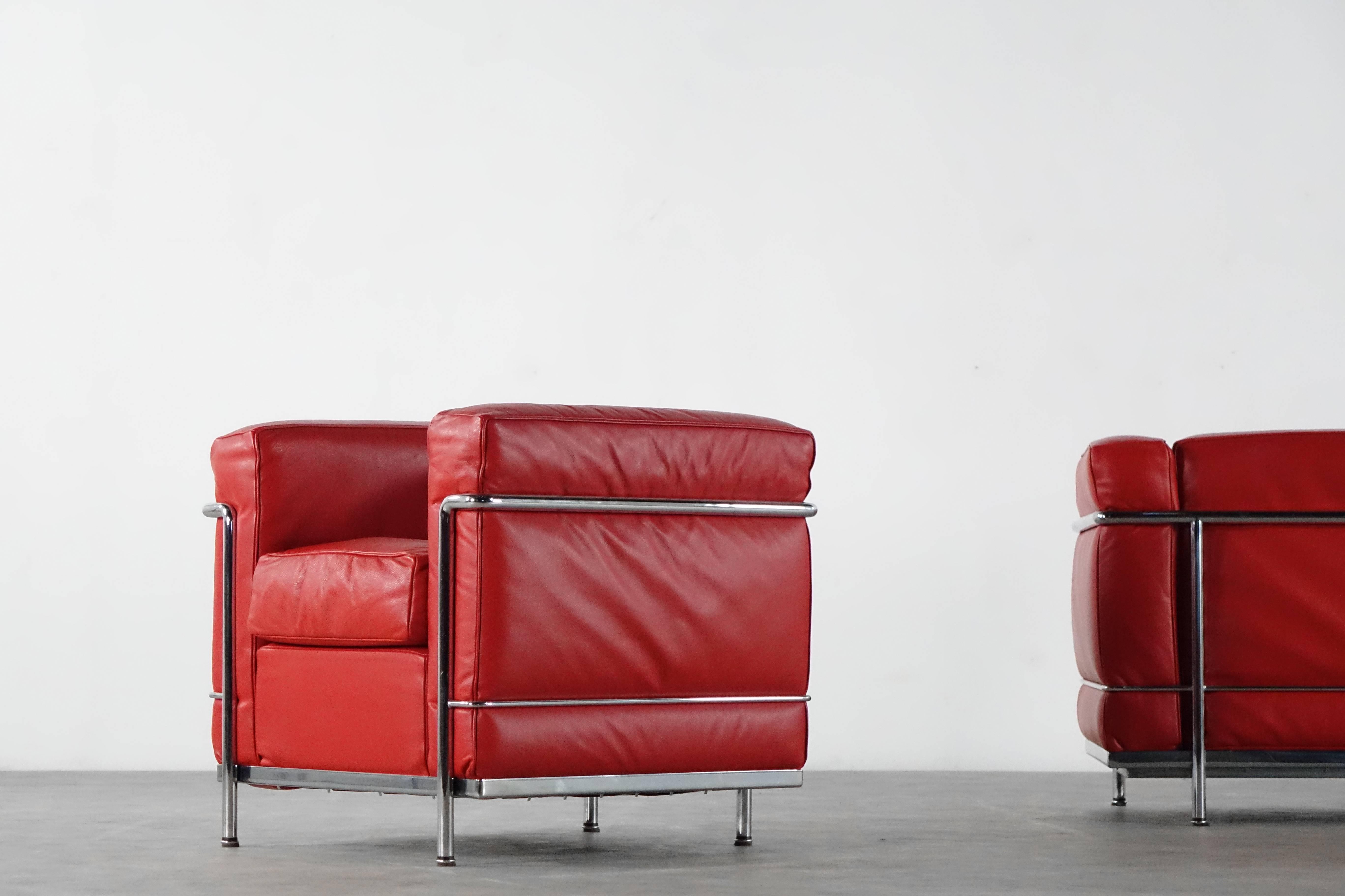Early 20th Century Cassina LC2 Sofa, Le Corbusier, P. Jeanneret, Ch. Perriand Two-Seater