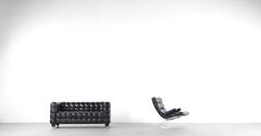 COR, Sinus Easychair Loungesessel, 1976 Reinhold Adolf, schwarzes Leder