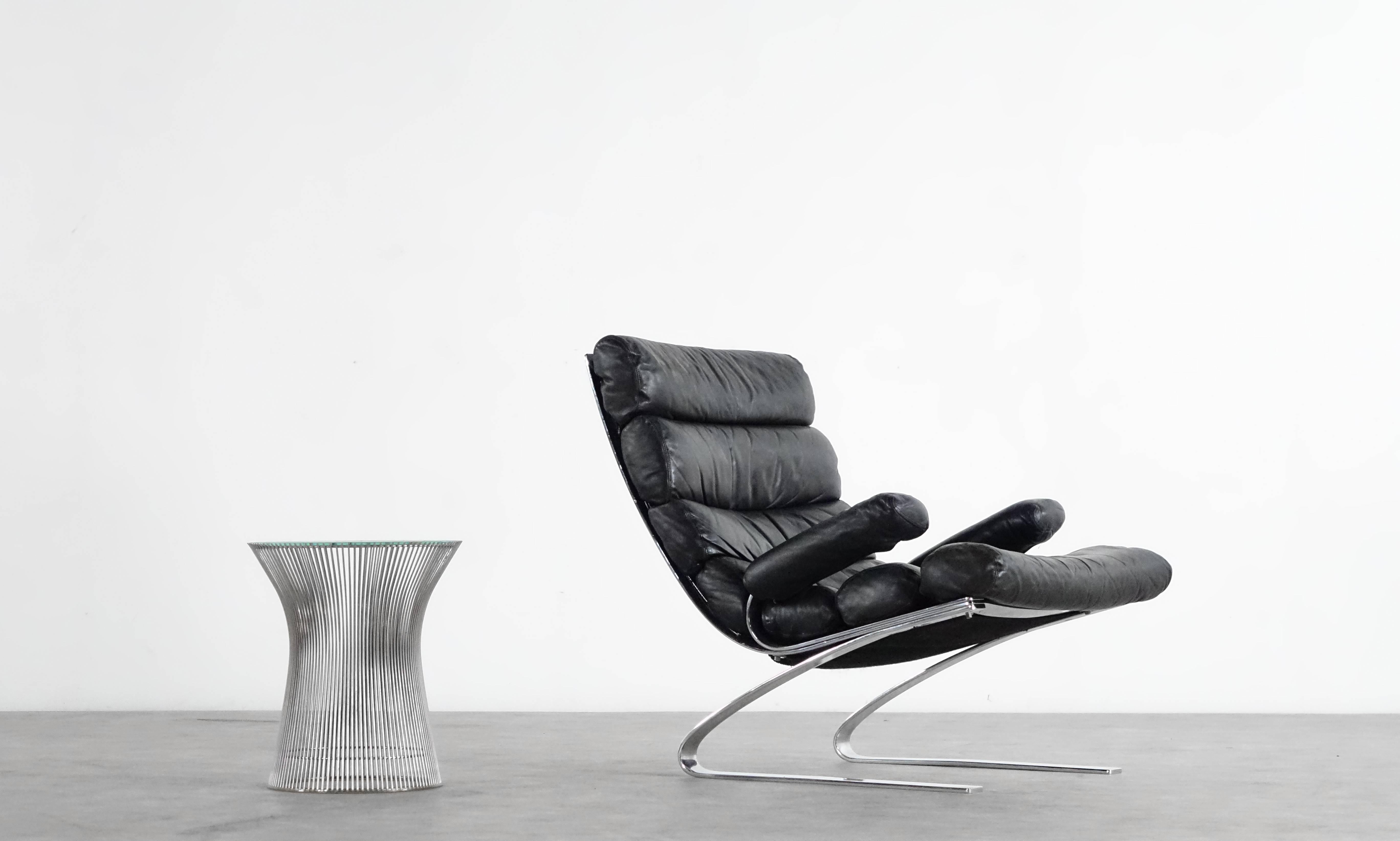 COR, Sinus Easychair Lounge Chair, 1976 Reinhold Adolf, Black Leather 3