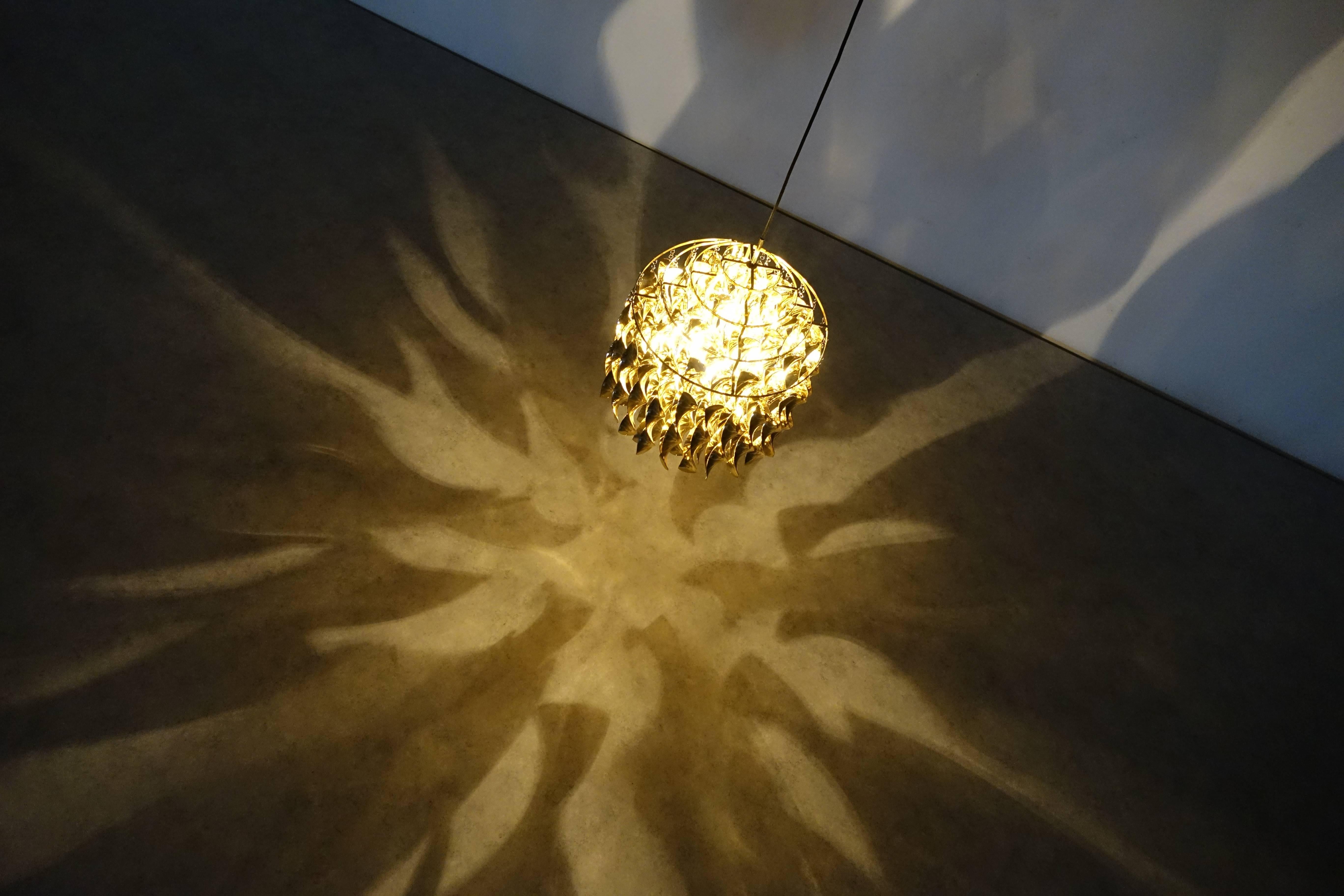Danish Verner Panton 1969, Spiral Gold Verpan Chandelier, Fun Lamp