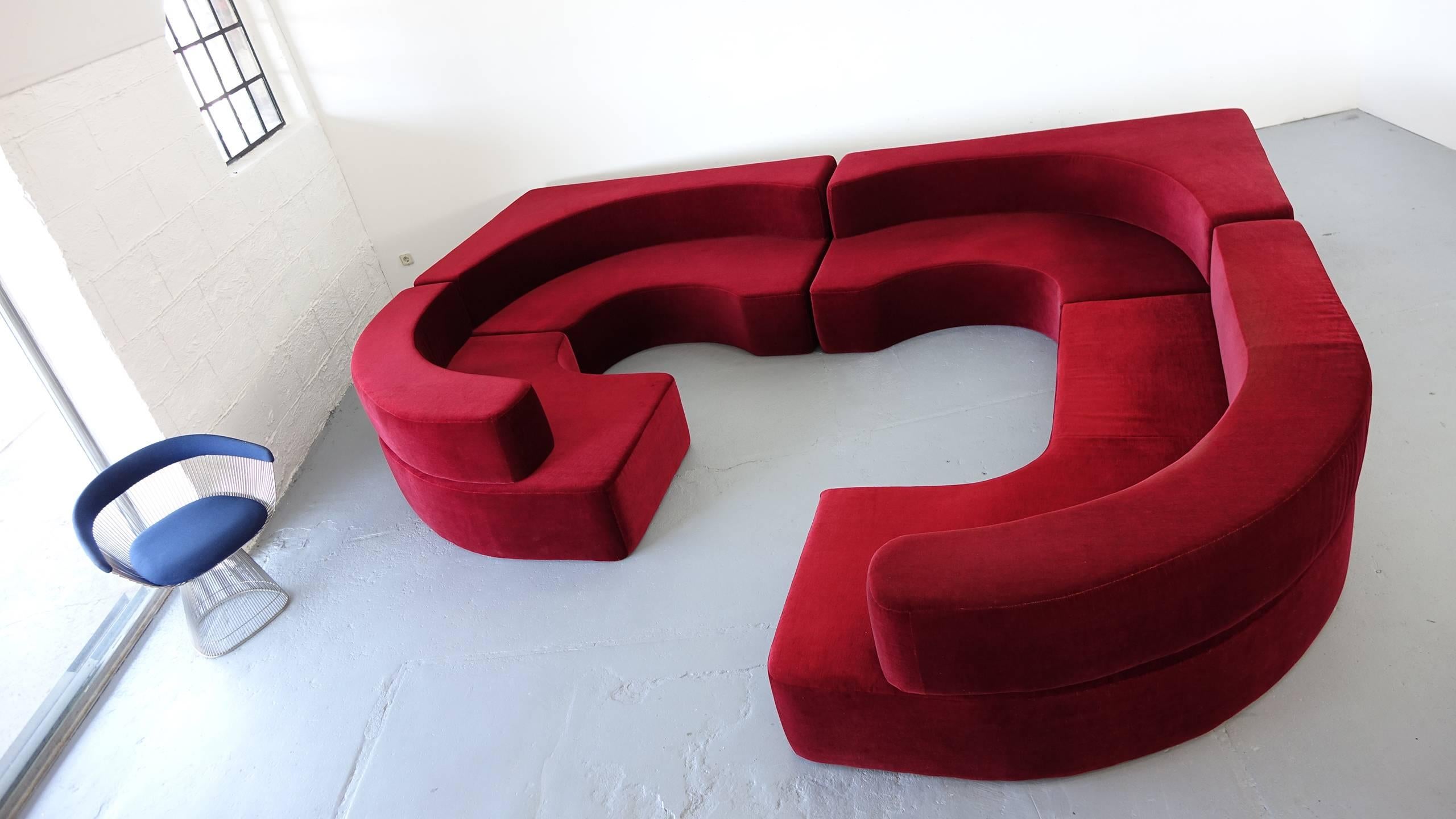 German Giant Landscape Modular/Sectional Lounge Sofa, Red Velvet, Divano Lara