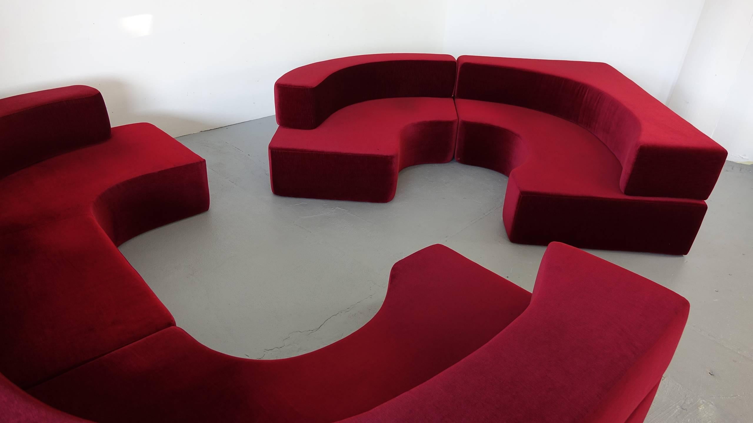 Giant Landscape Modular/Sectional Lounge Sofa, Red Velvet, Divano Lara 1