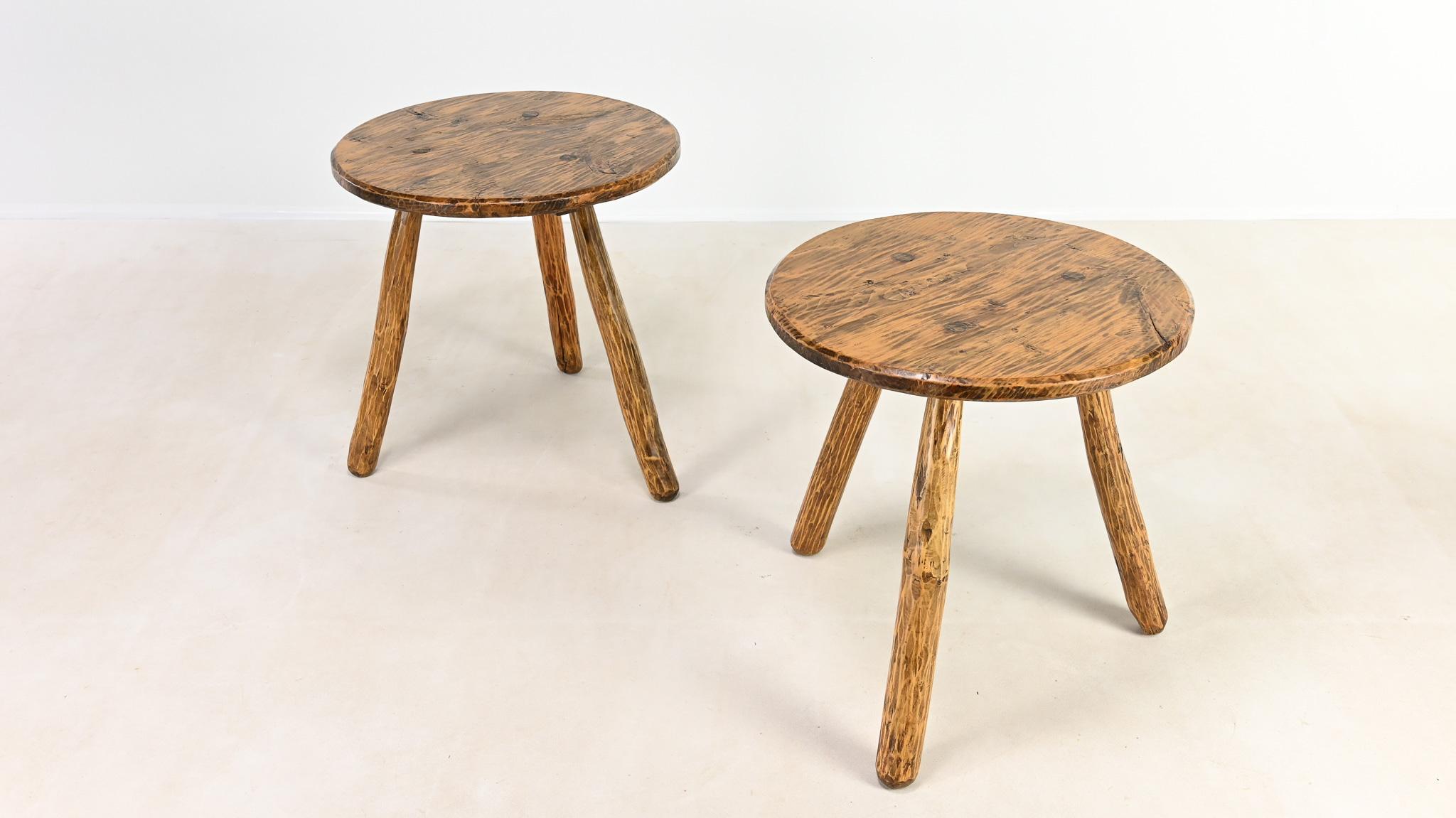 Primitive tripod table. France, late 1940s.

Sculptural and distinctive, these three-legged “cricket tables” — a form once commonly found in rural French and British homes — are crafted from solid chestnut and assembled using traditional joinery