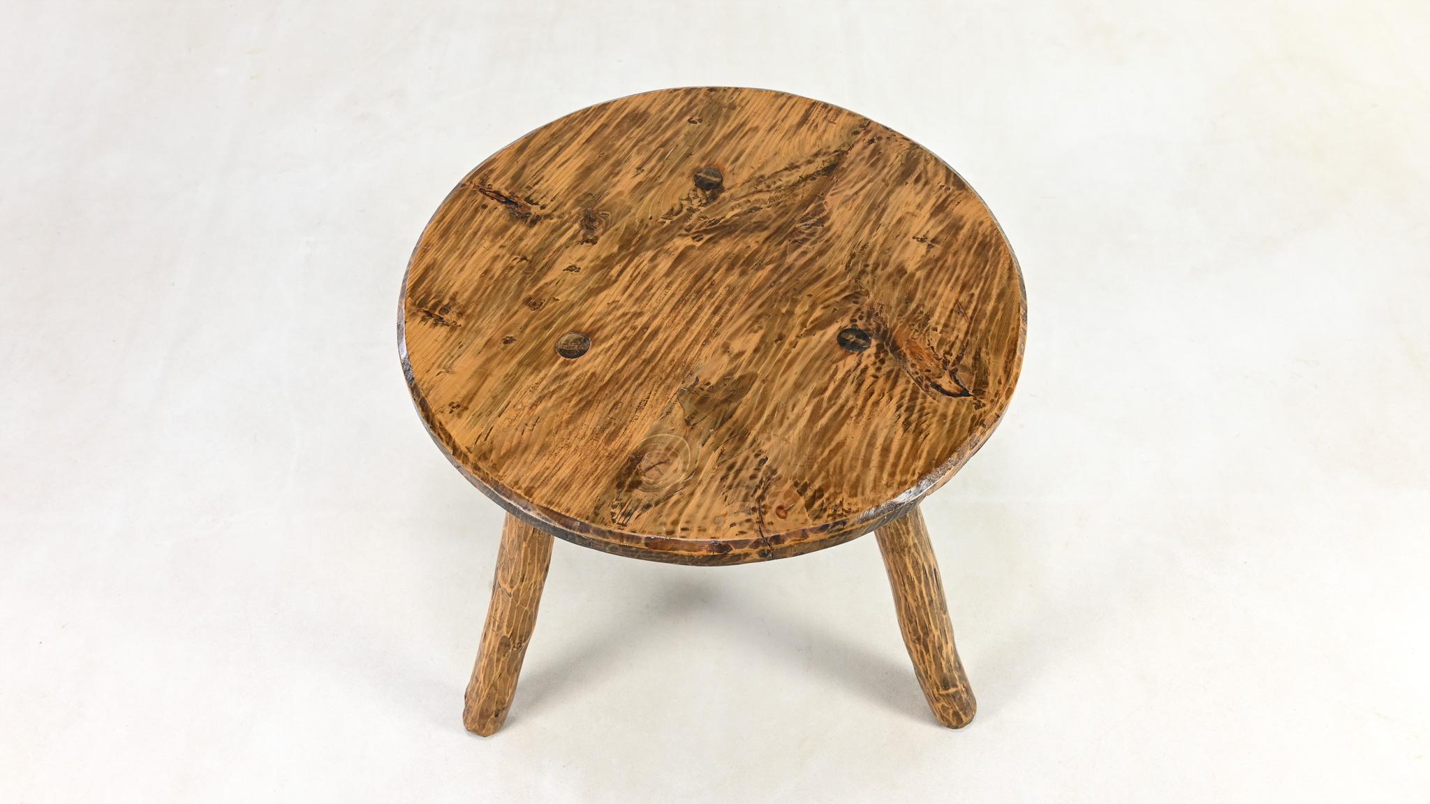 Primitive Tripod Cricket Table. France, C.1940. For Sale 3