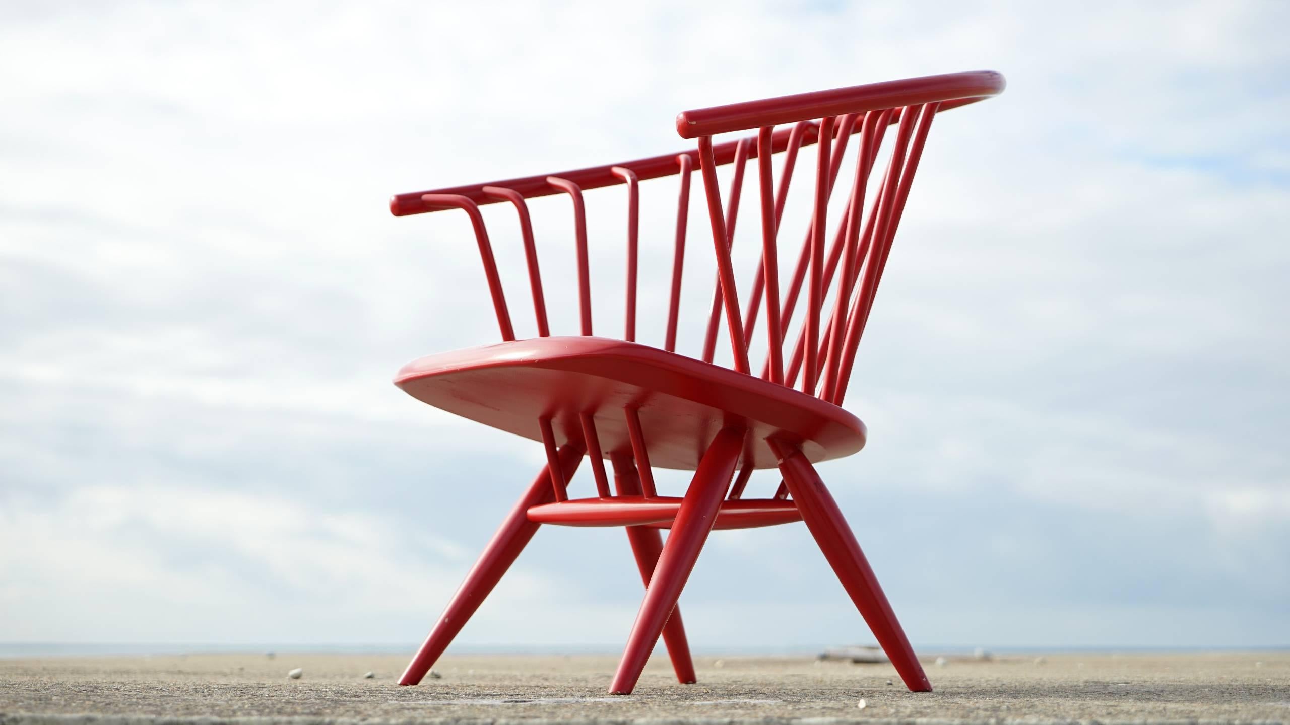 Finnish Ilmari Tapiovaara Modernist, Crinolette Lounge Chair Original Red 1962 Asko