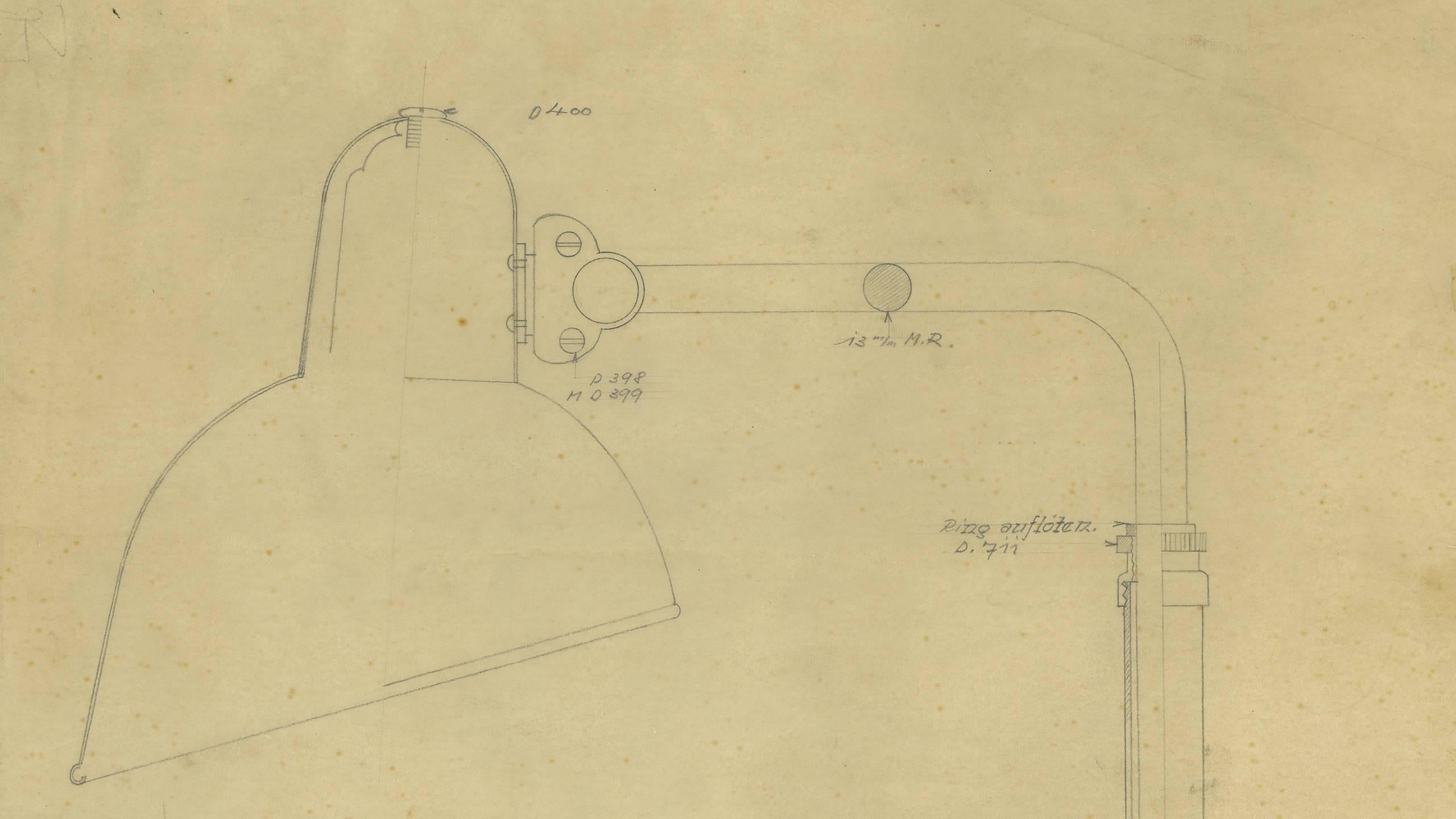 Druck der Originalzeichnung der Originalzeichnung von Christian Dell für Kaiser Idell, Bauhaus-Lampe (Deutsch)