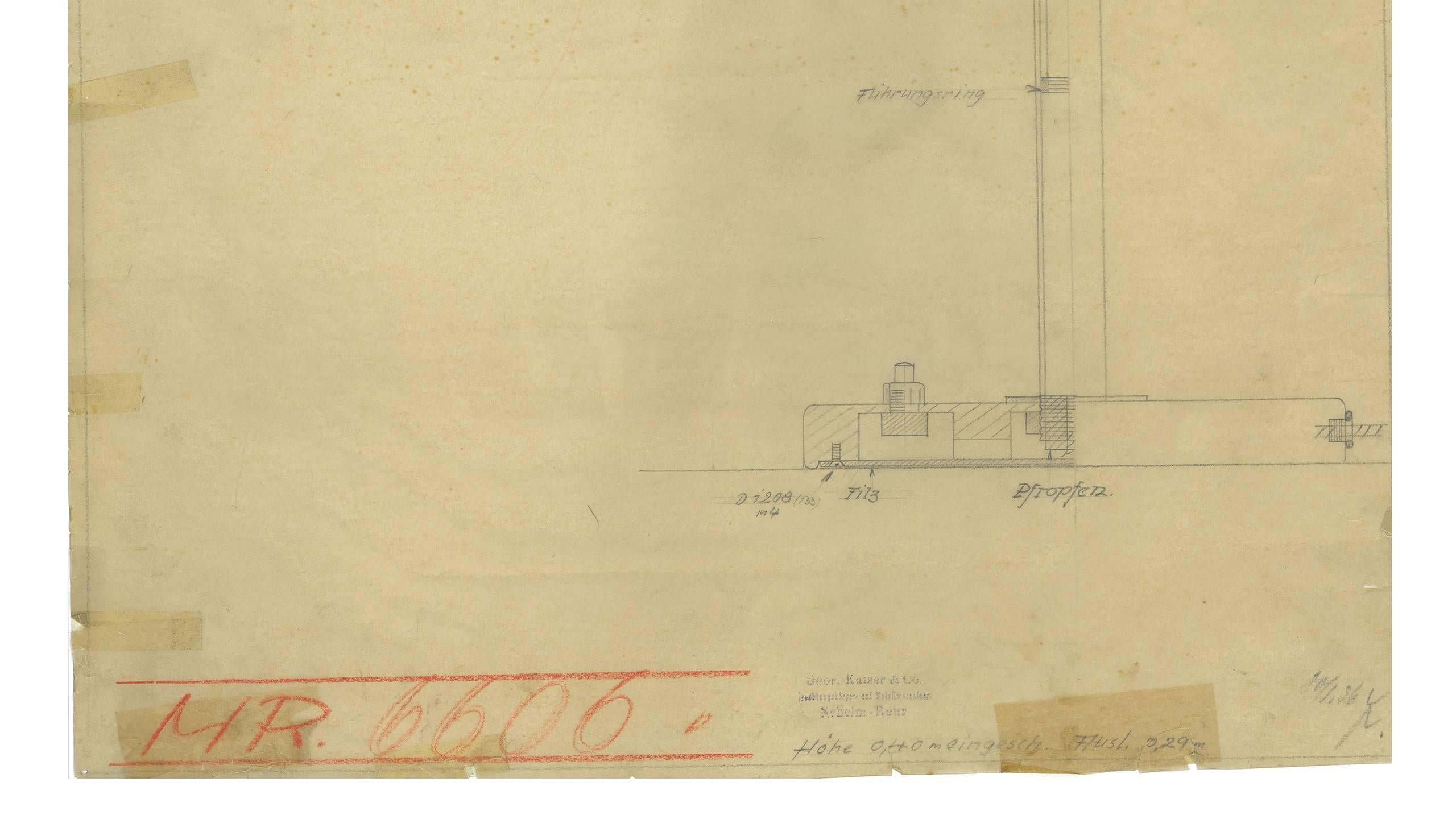 Druck der Originalzeichnung der Originalzeichnung von Christian Dell für Kaiser Idell, Bauhaus-Lampe im Zustand „Hervorragend“ in Munster, NRW