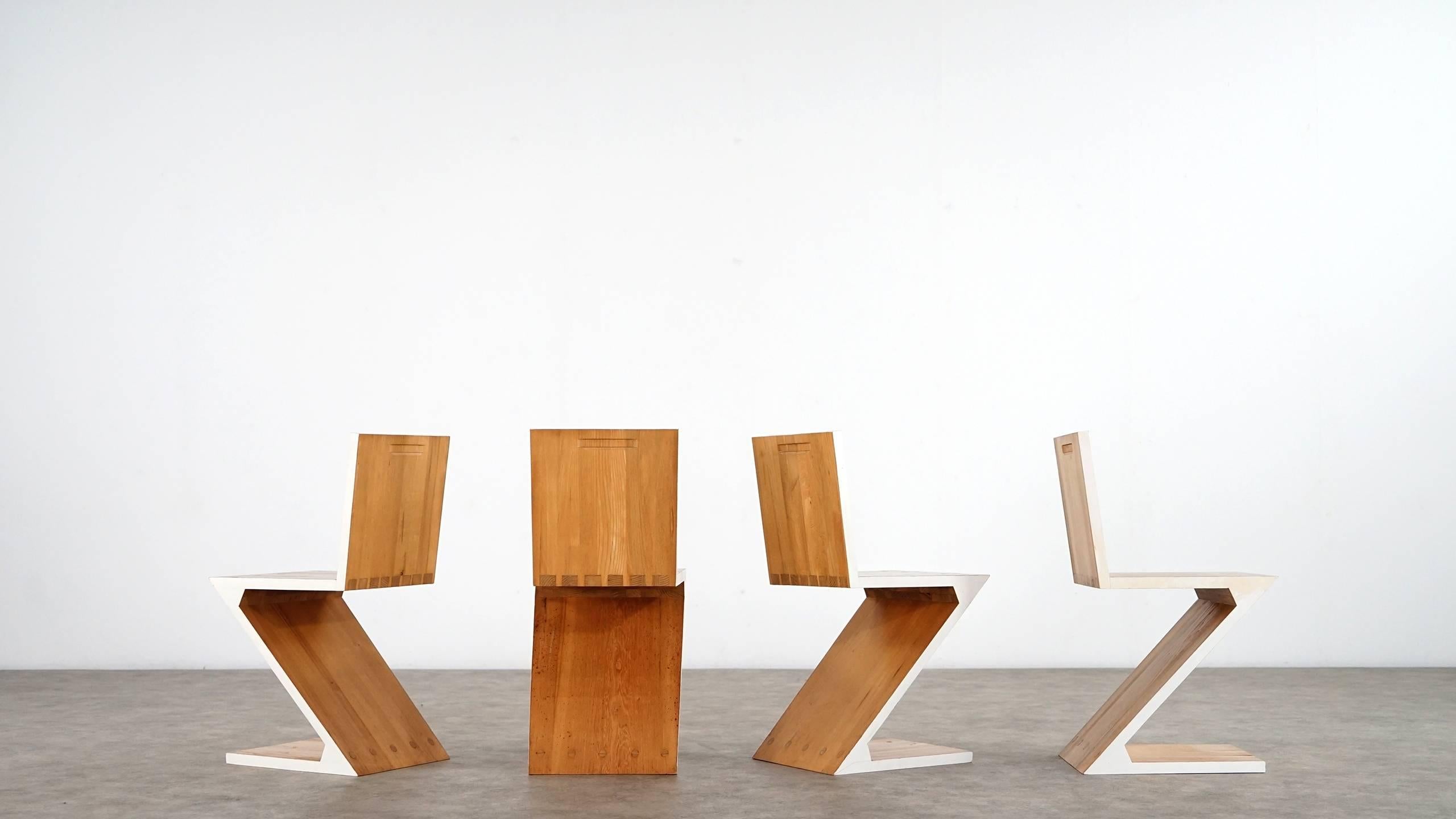 Wood Gerrit Rietveld - Zig Zag Chair, Set of Four, Edition, circa 1965