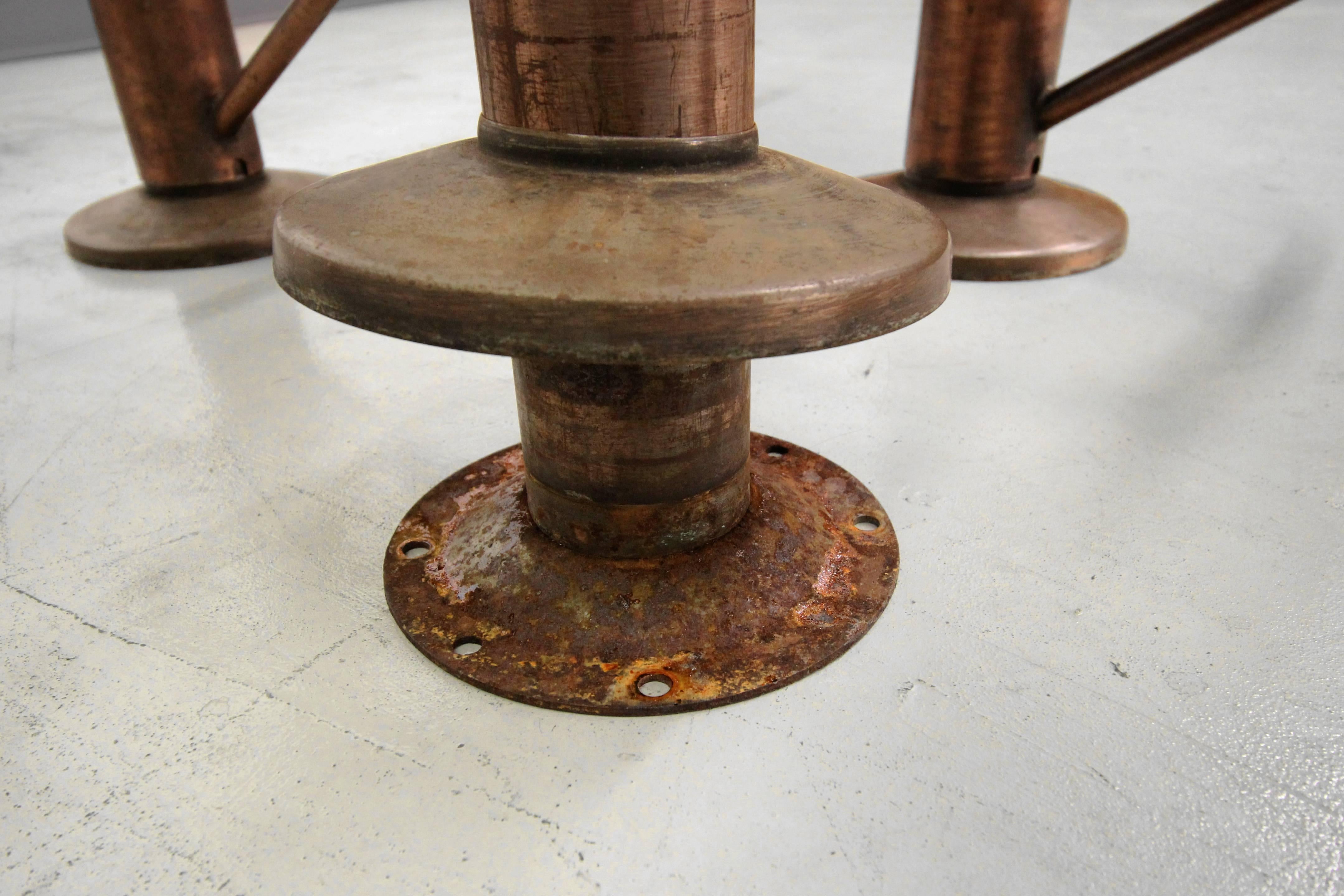 Set of Five Copper Machine Age Industrial Column Counter Stools 1