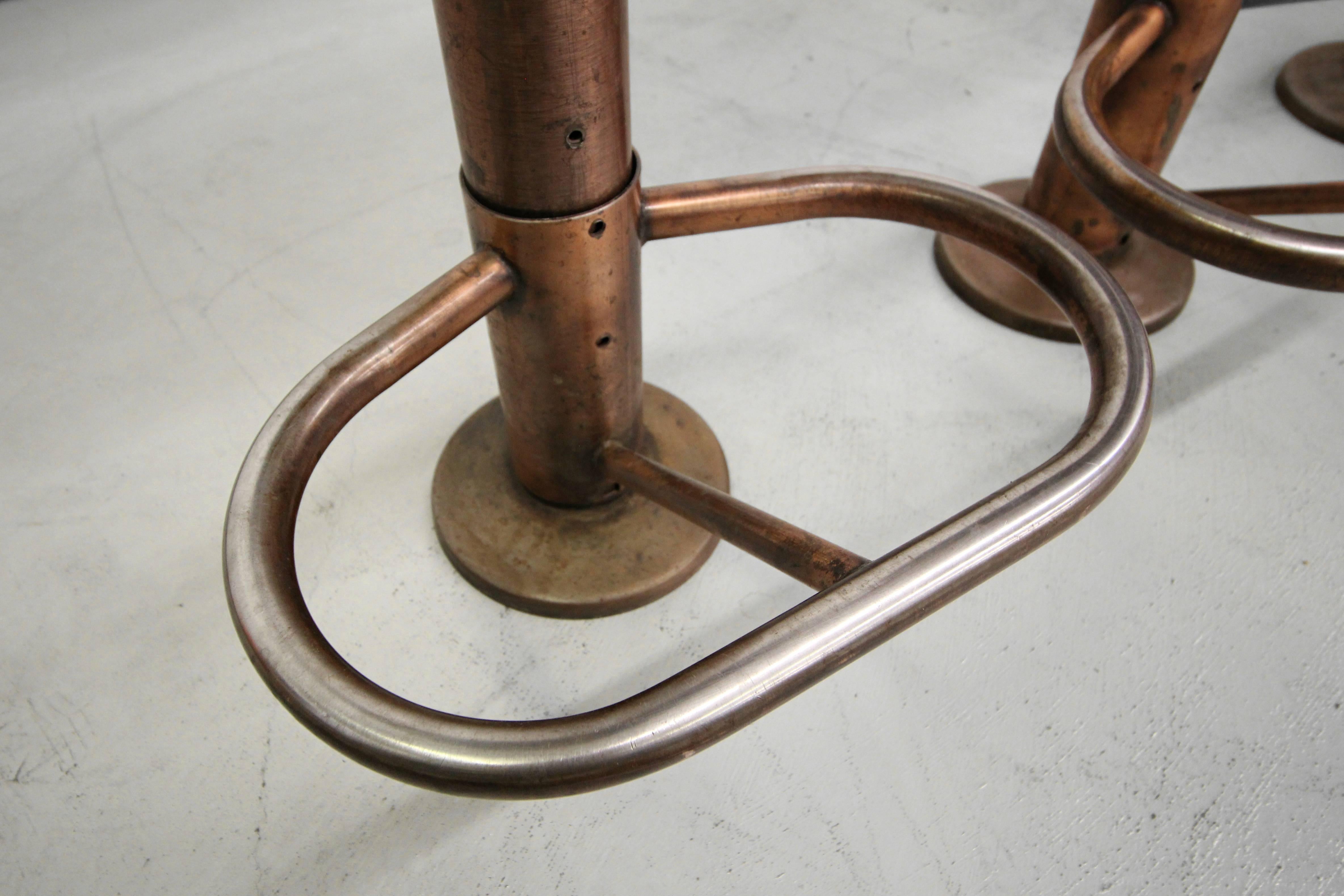 Set of Five Copper Machine Age Industrial Column Counter Stools In Good Condition In Las Vegas, NV