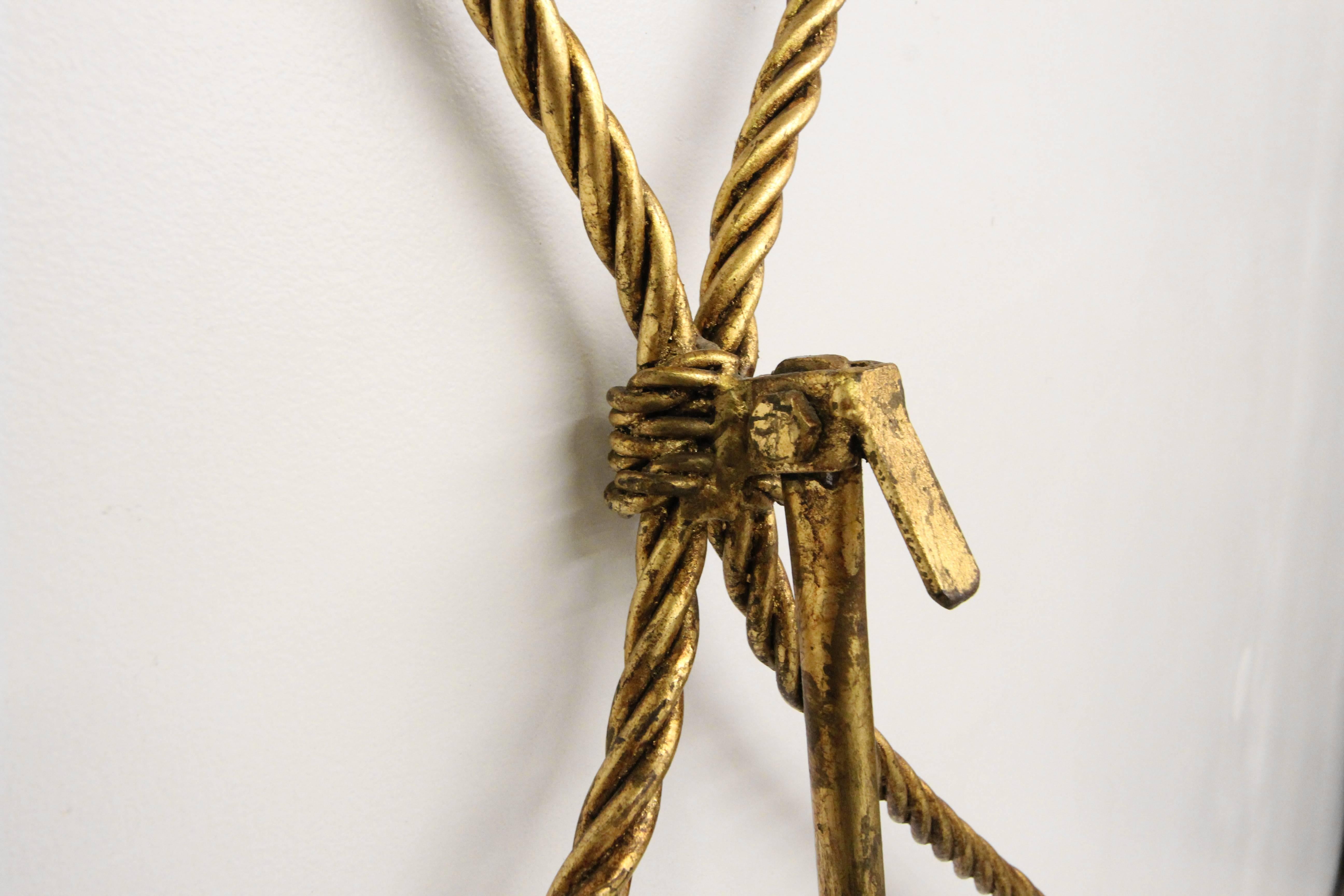 20th Century Italian Gold Gilt Metal Rope and Tassle Easel