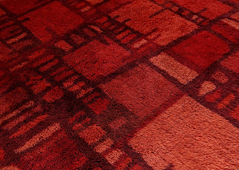 Huge Swedish Mid Century Red Rya Rug For Sale at 1stDibs
